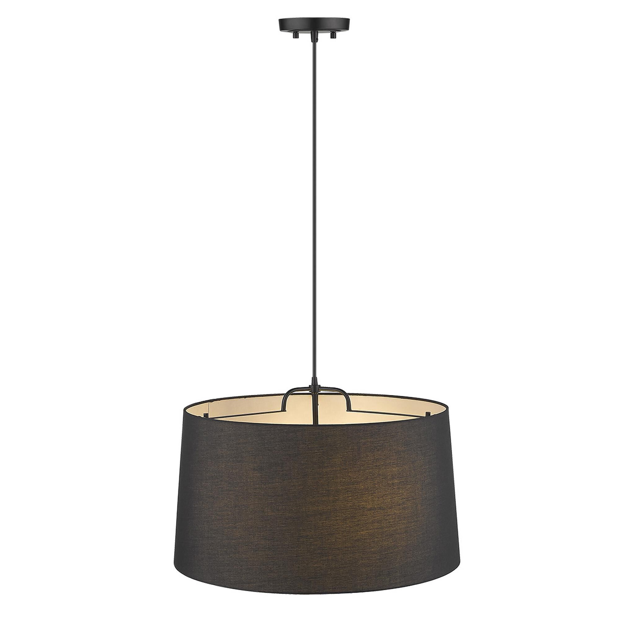 Shown in Matte Black finish and Matte Black glass and Black Hardback Linen Drum shade
