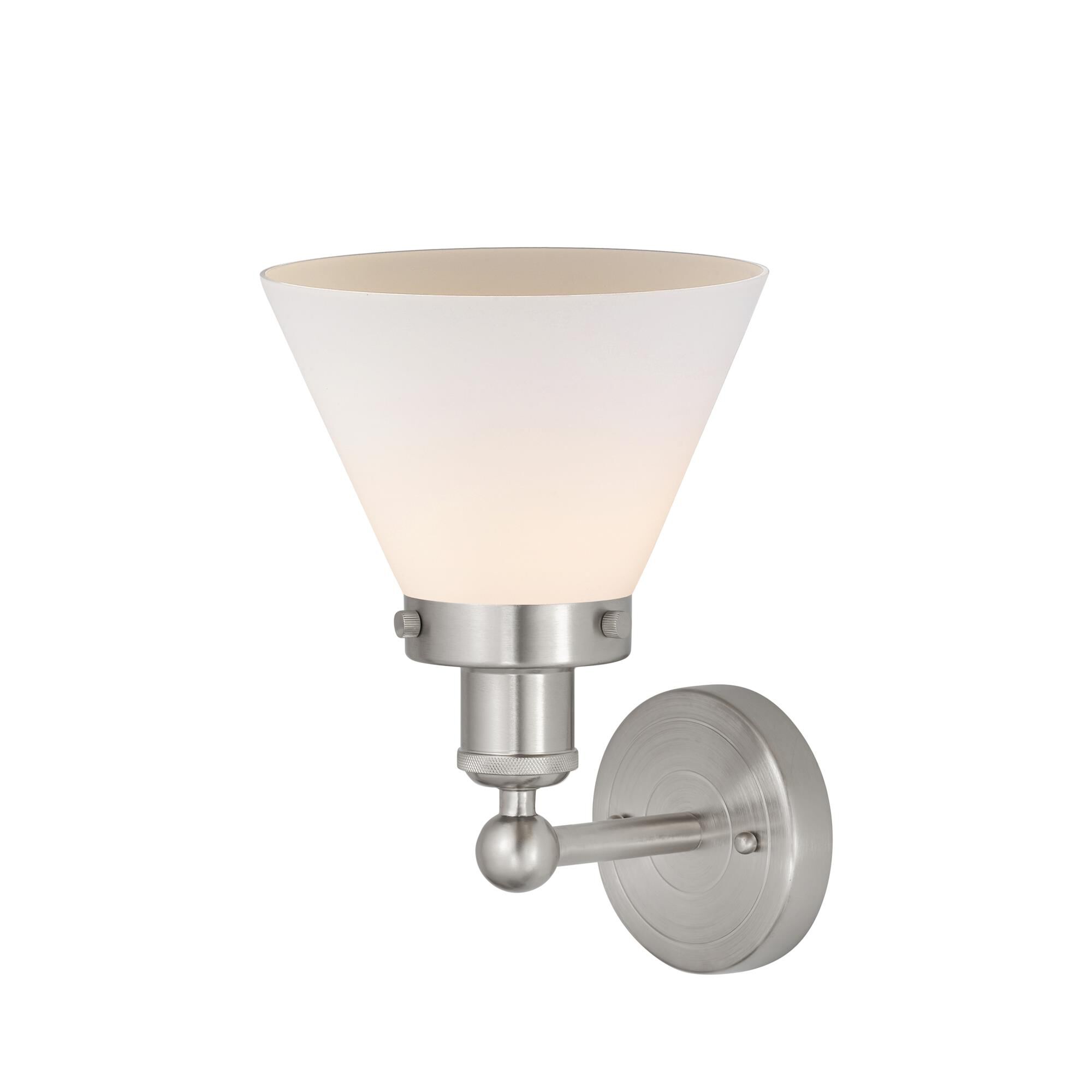 Shown in Brushed Satin Nickel  finish and Matte White glass