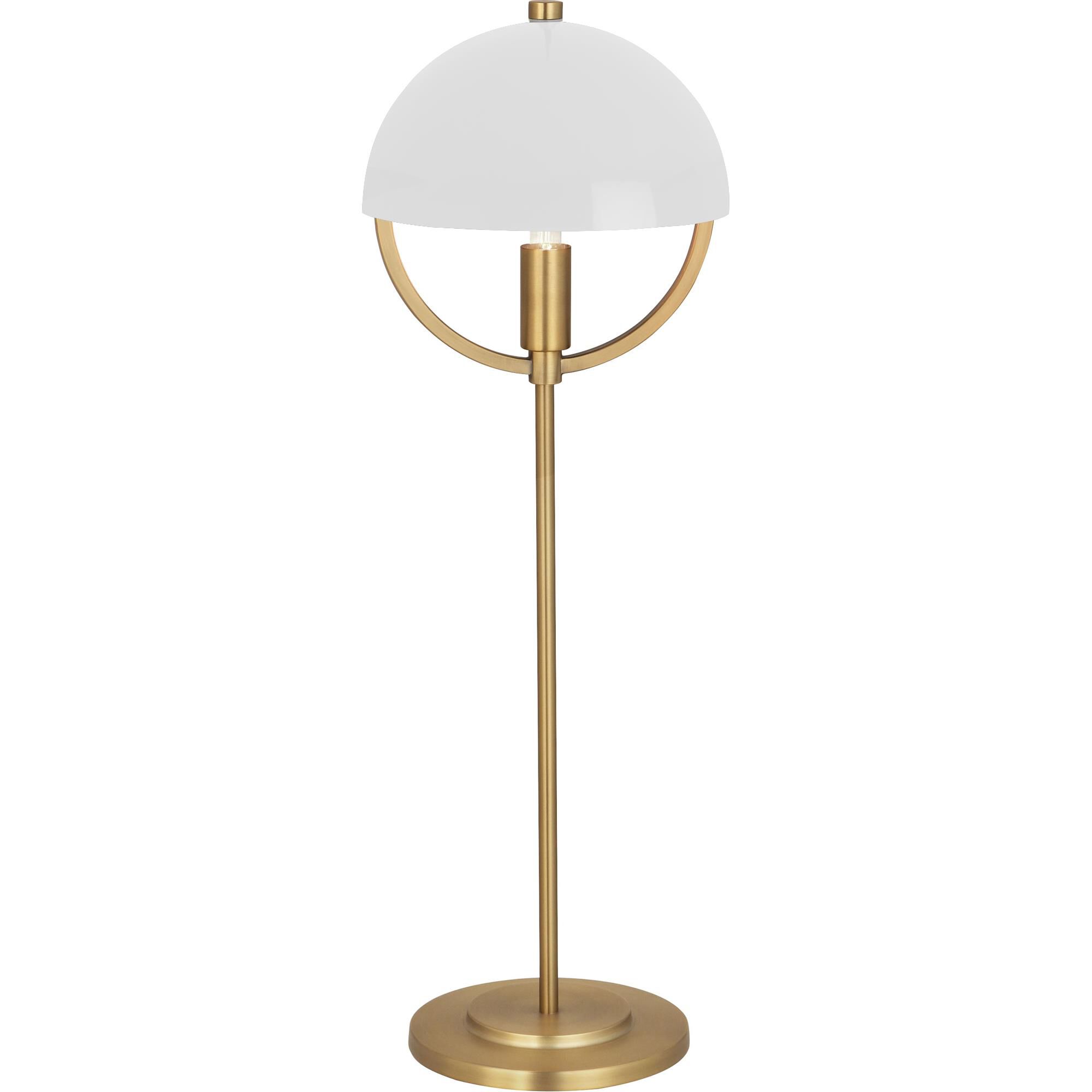 Shown in Lacquered Burnished Brass finish and White shade