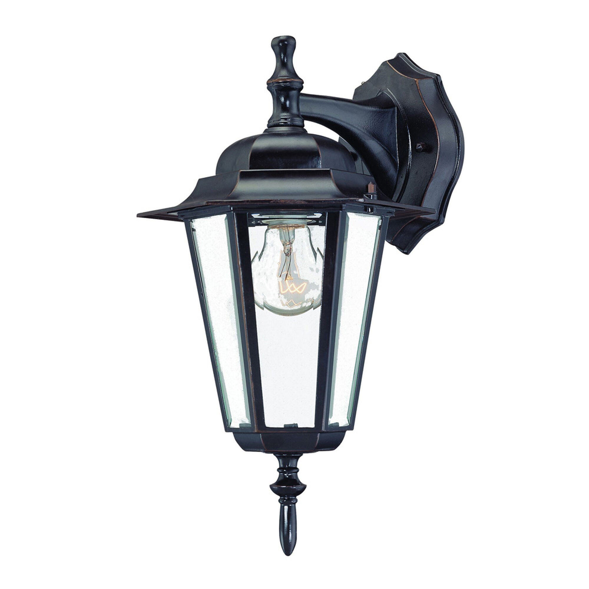 Shown in Architectural Bronze finish and Clear glass and Clear Beveled Glass Panes shade