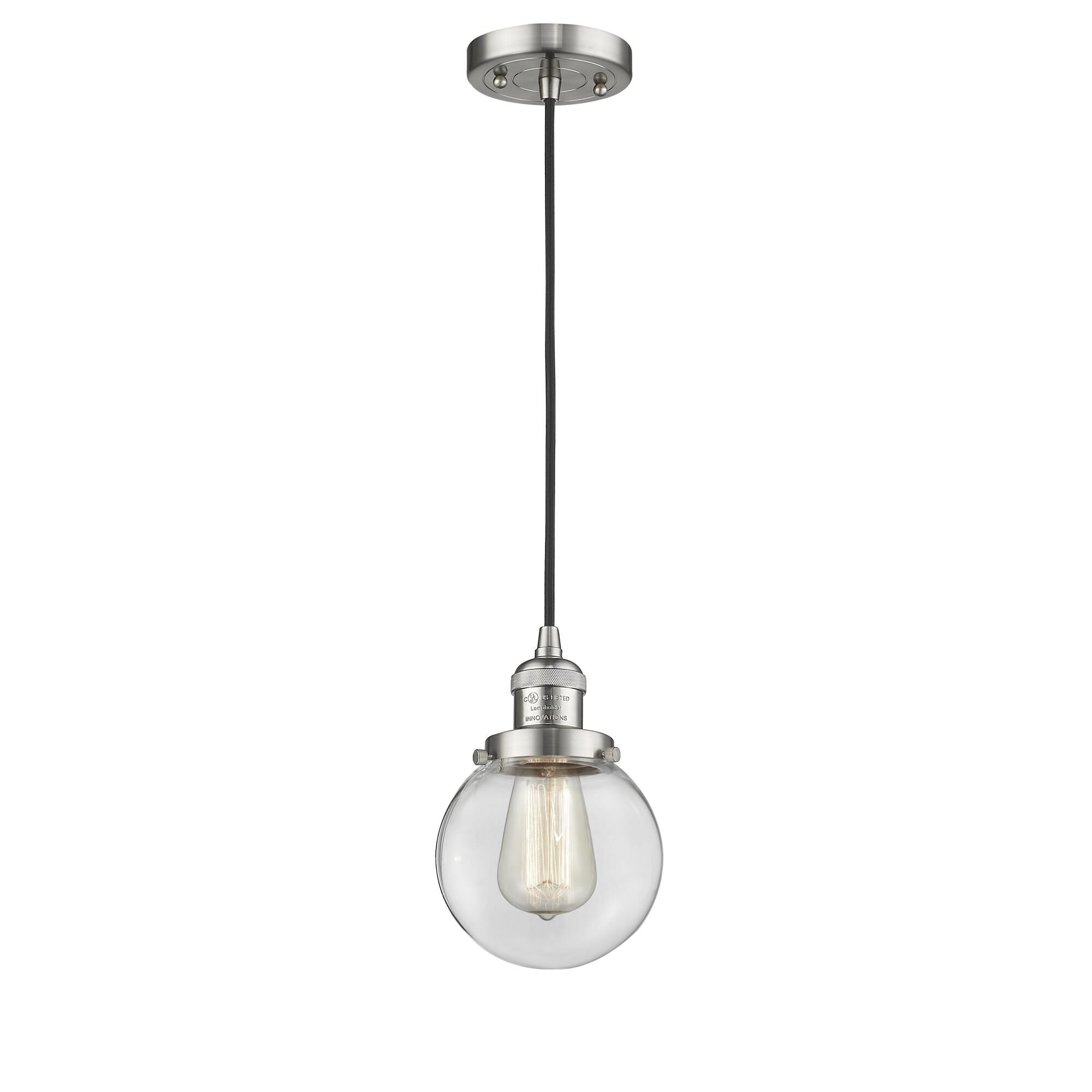 Shown in Brushed Satin Nickel finish and Clear glass