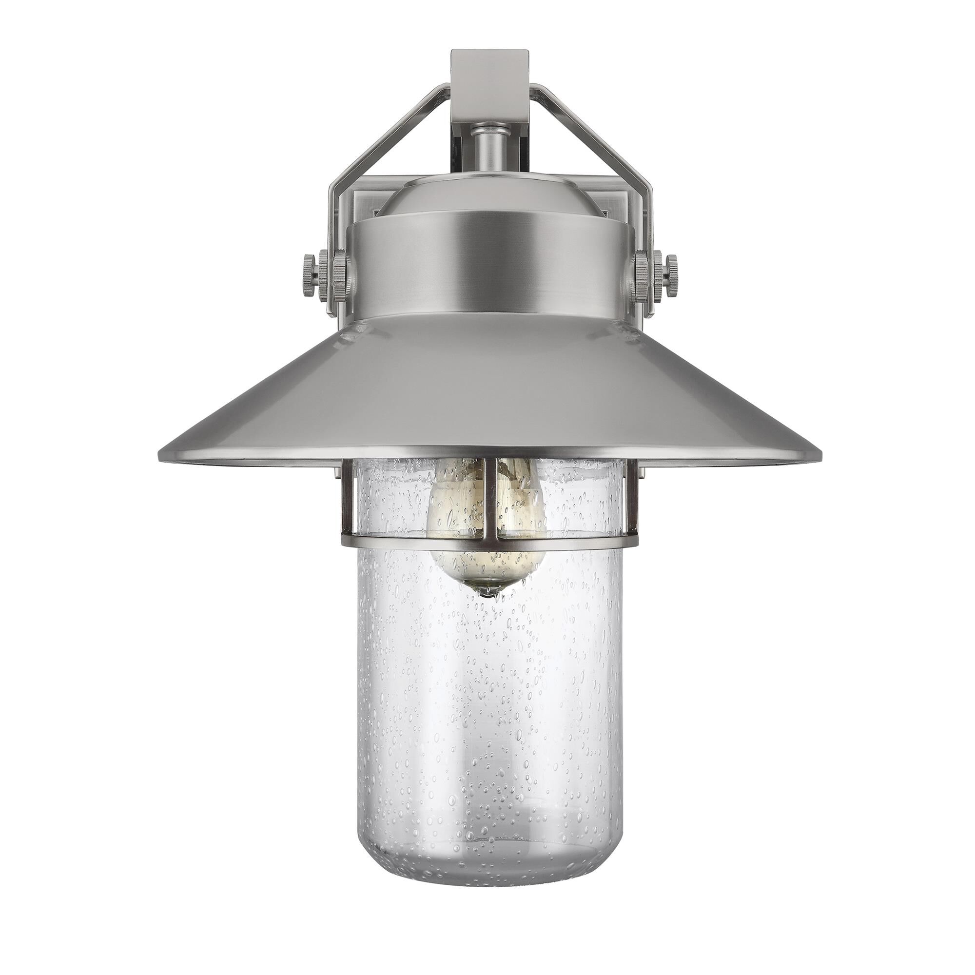 Shown in Painted Brushed Steel finish and Clear Seeded glass
