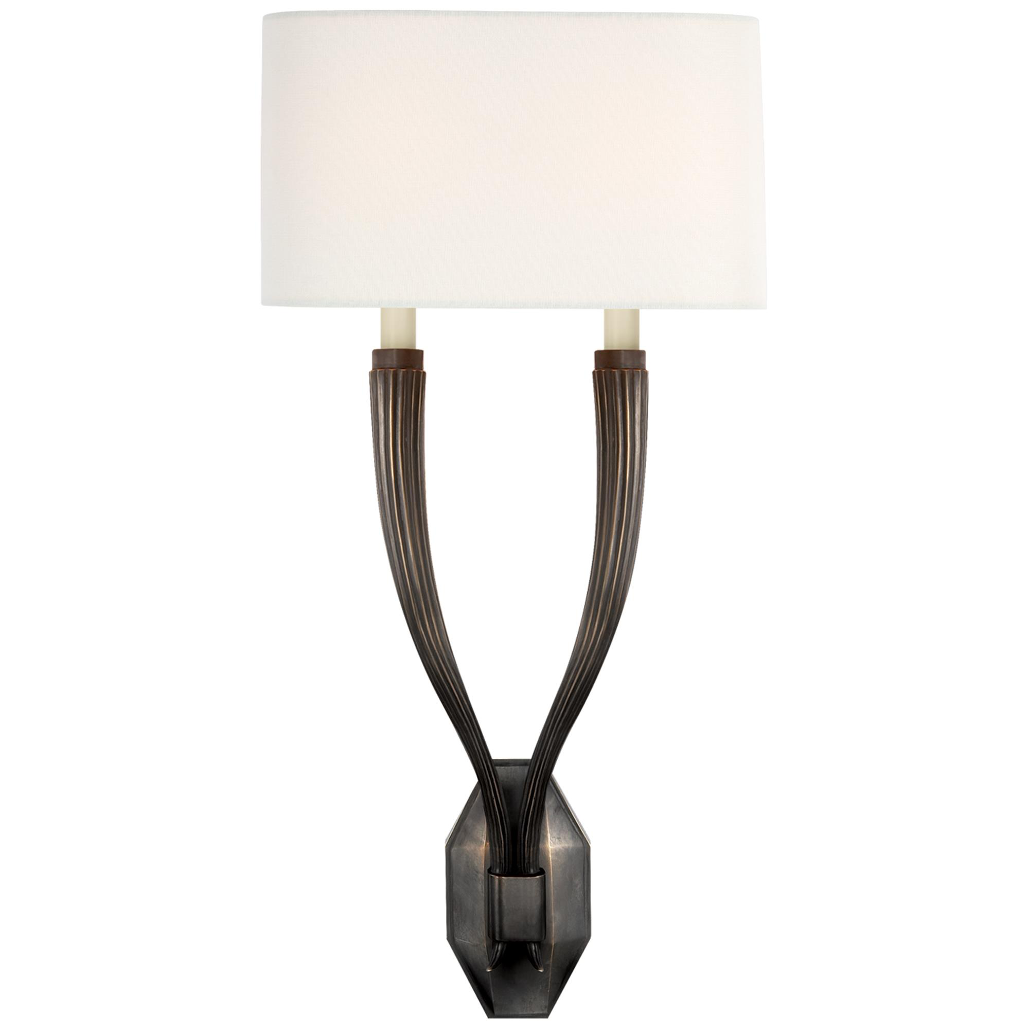 Shown in Bronze finish and Linen Shield shade