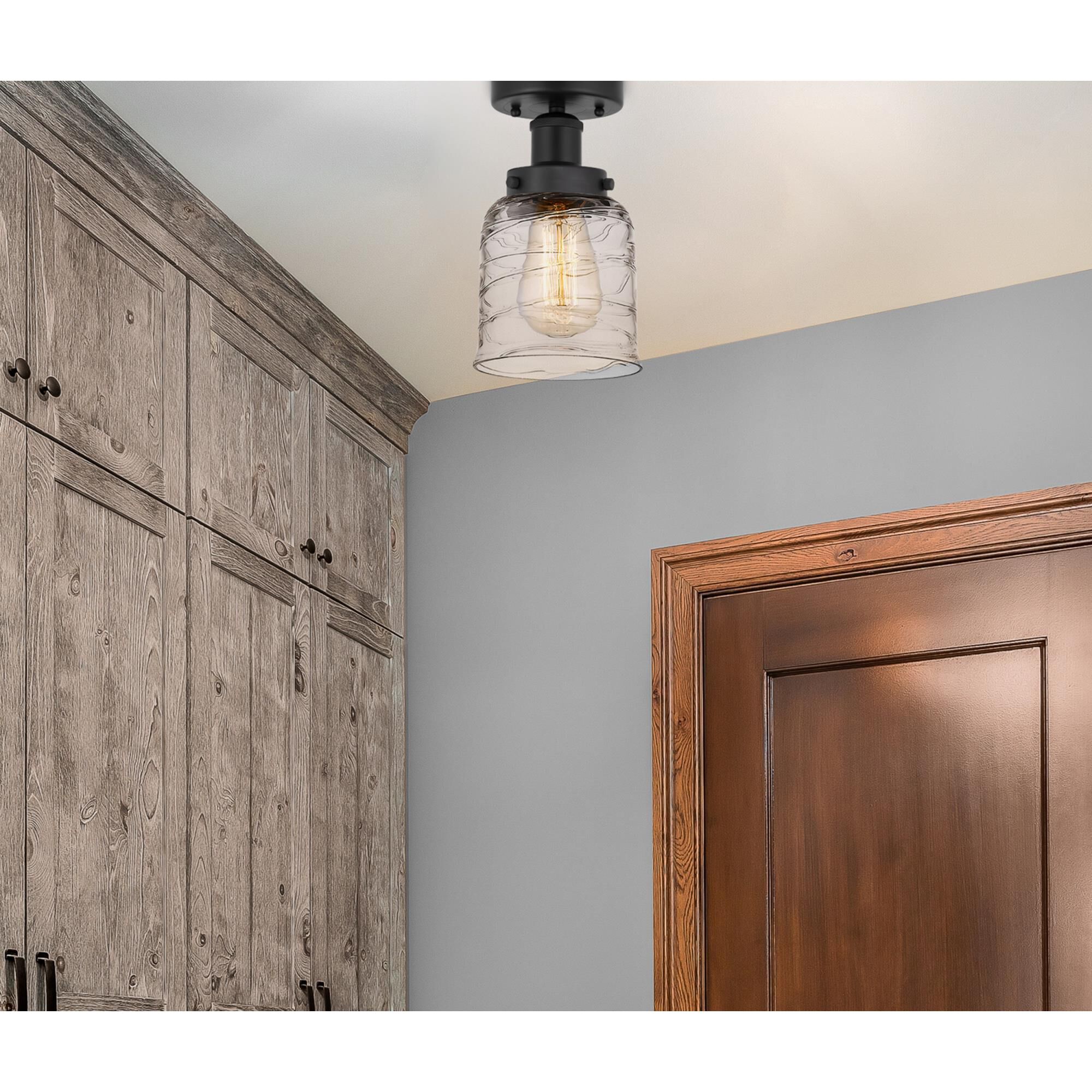 Shown in Matte Black  finish and Deco Swirl shade