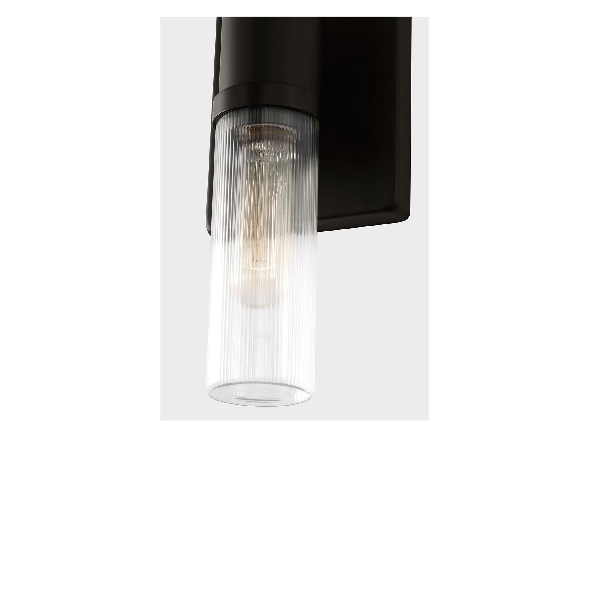 Shown in Midnight Black finish and Clear Fluted glass