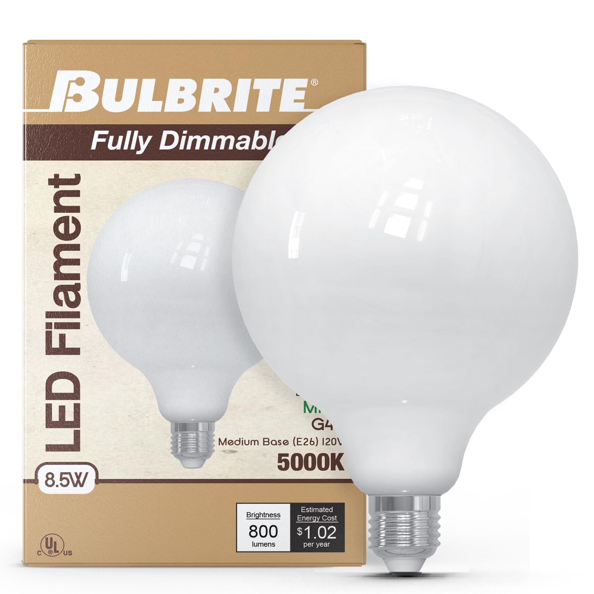 Medium Base E26 G40 5000K 8.50 Watt LED Bulb by Bulbrite