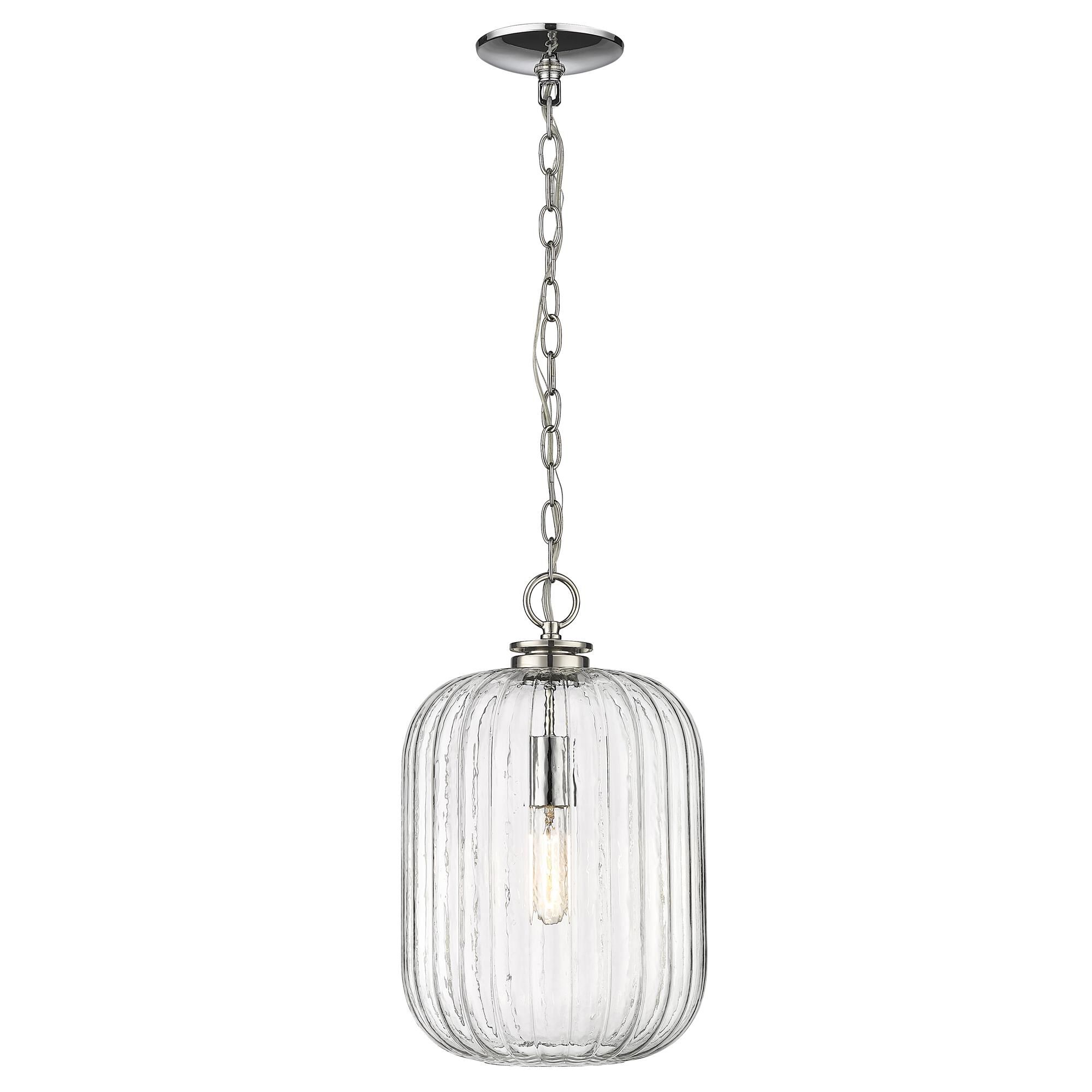 Shown in Polished Nickel finish and Clear Reeded Glass shade