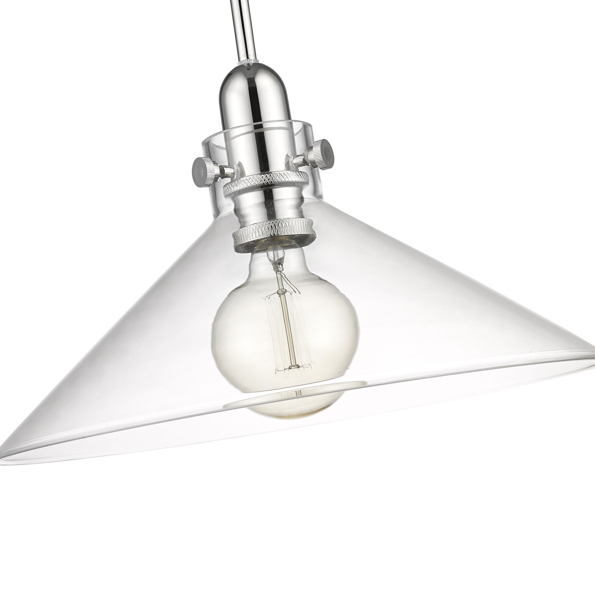 Shown in Polished Nickel finish and Clear Glass shade