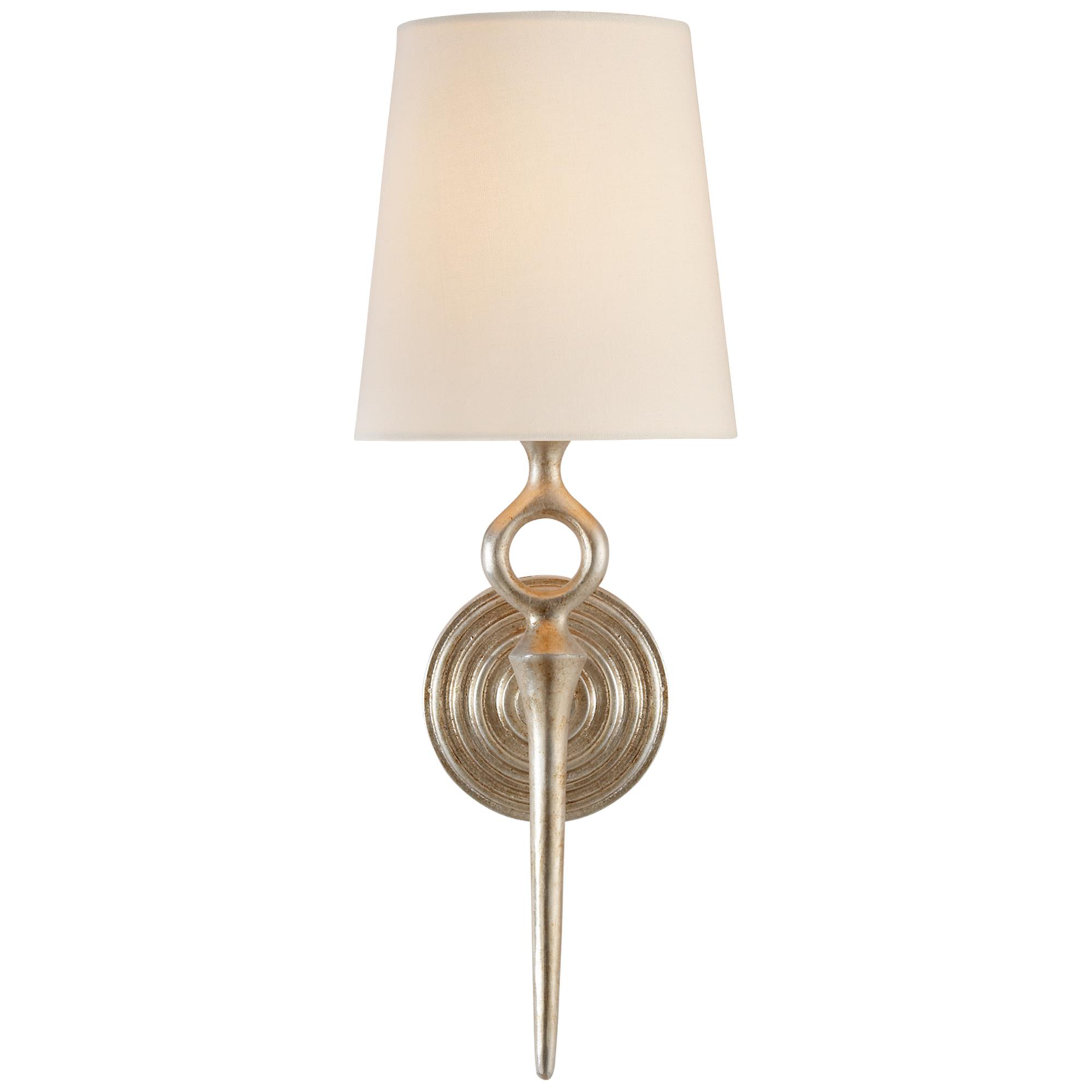Shown in Burnished Silver Leaf finish and Linen Nordy shade