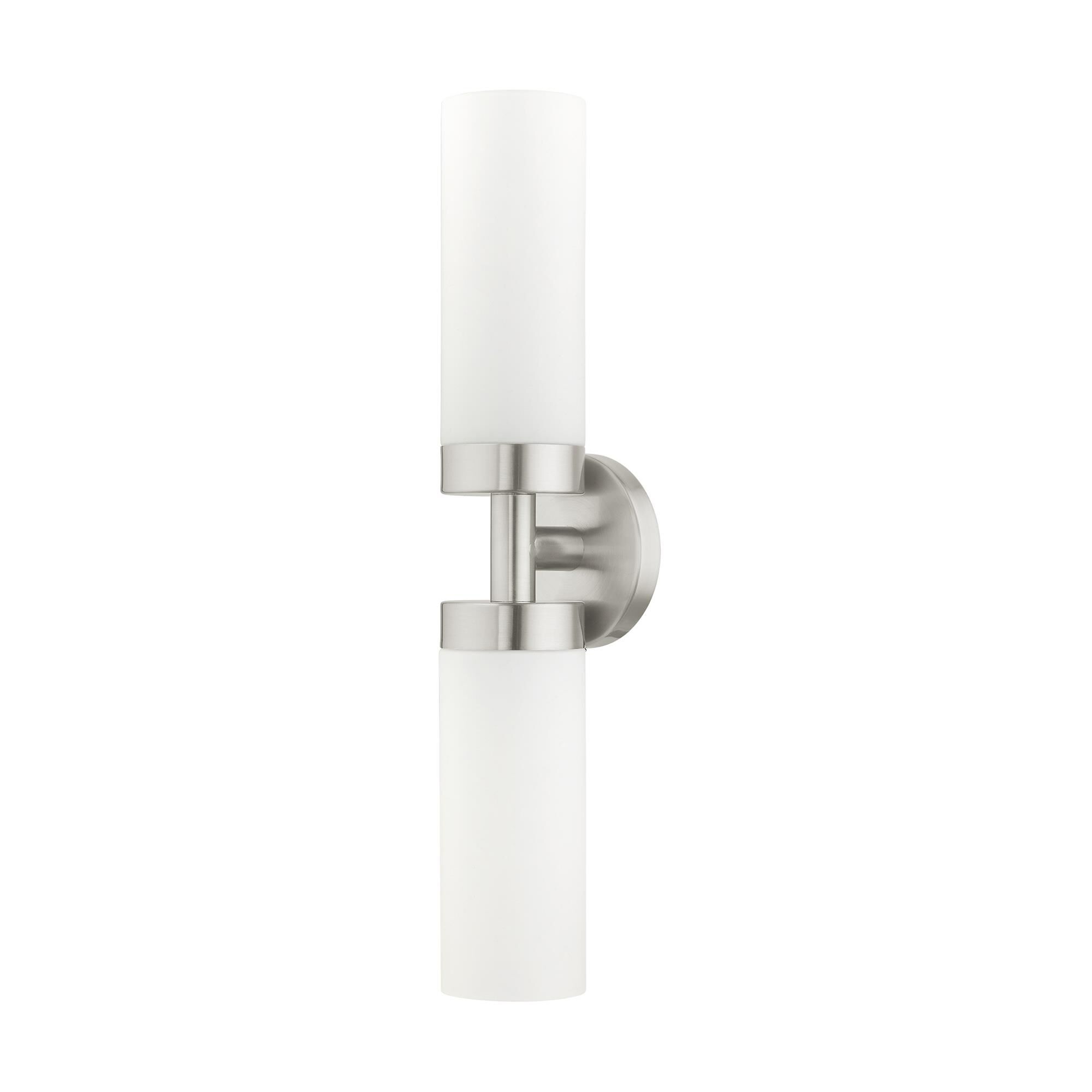 Shown in Brushed Nickel finish and Hand Blown Satin Opal White glass