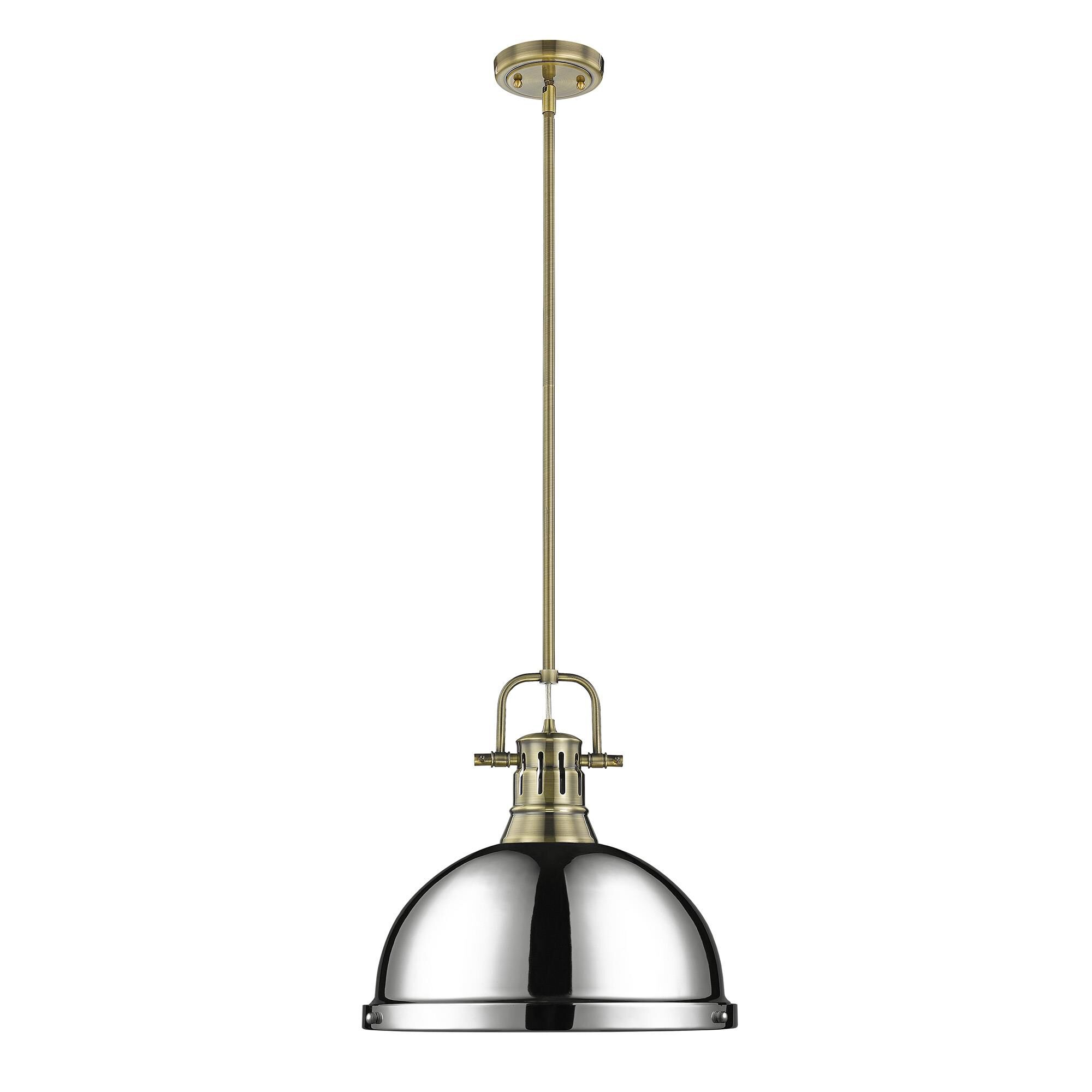 Shown in Aged Brass finish and Chrome shade