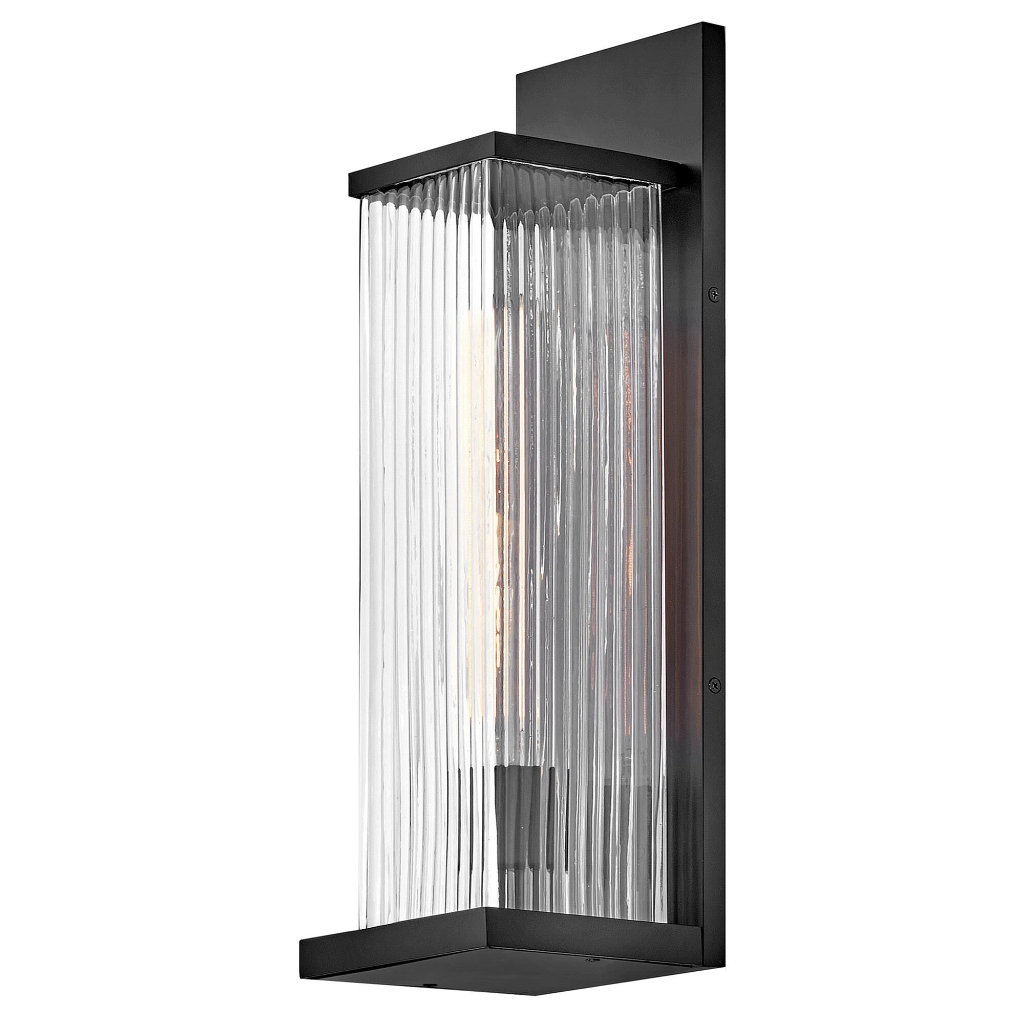 Shown in Black finish and Clear Ribbed glass