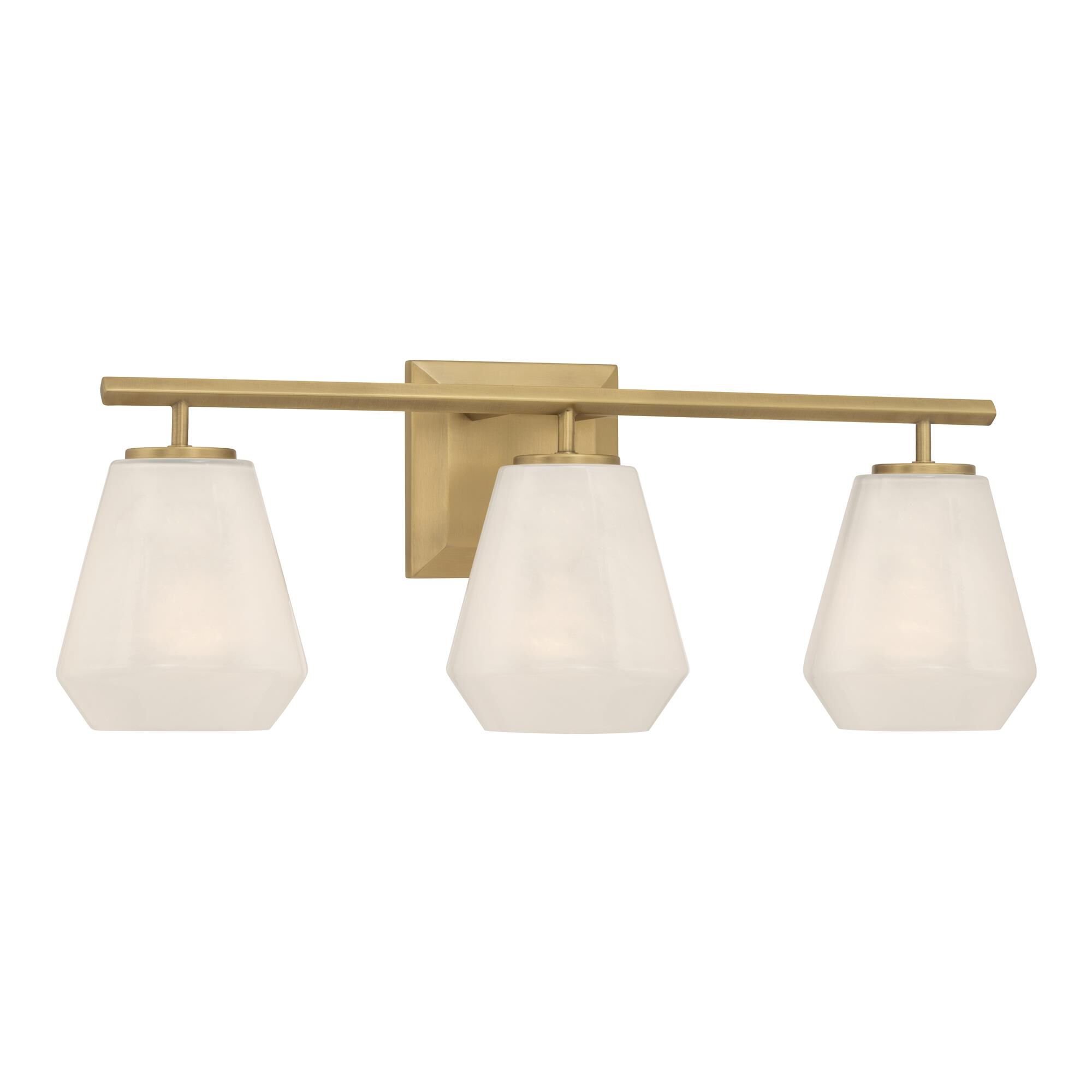 Shown in Legacy Brass finish and Alabaster glass