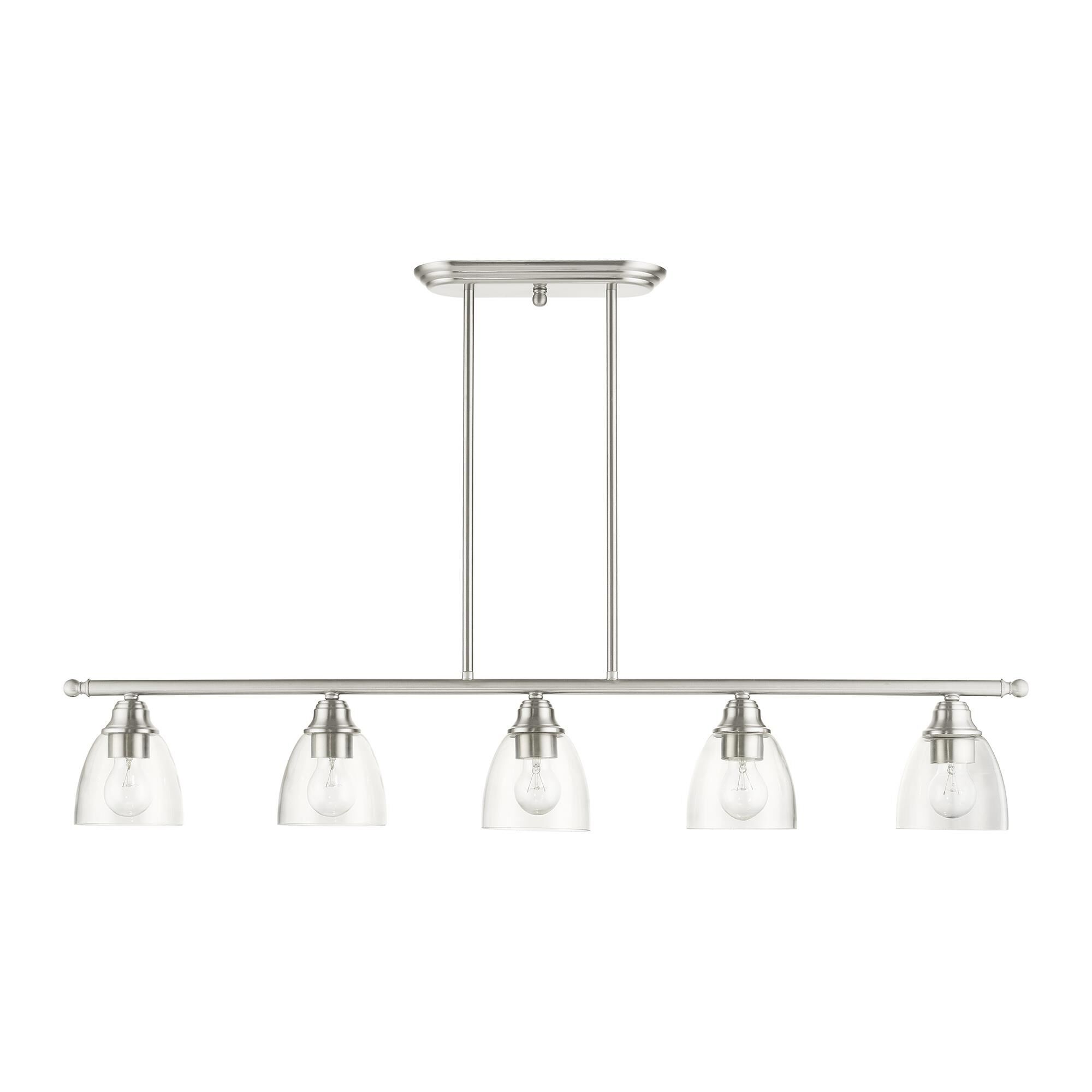 Shown in Brushed Nickel finish and Hand Blown Clear glass