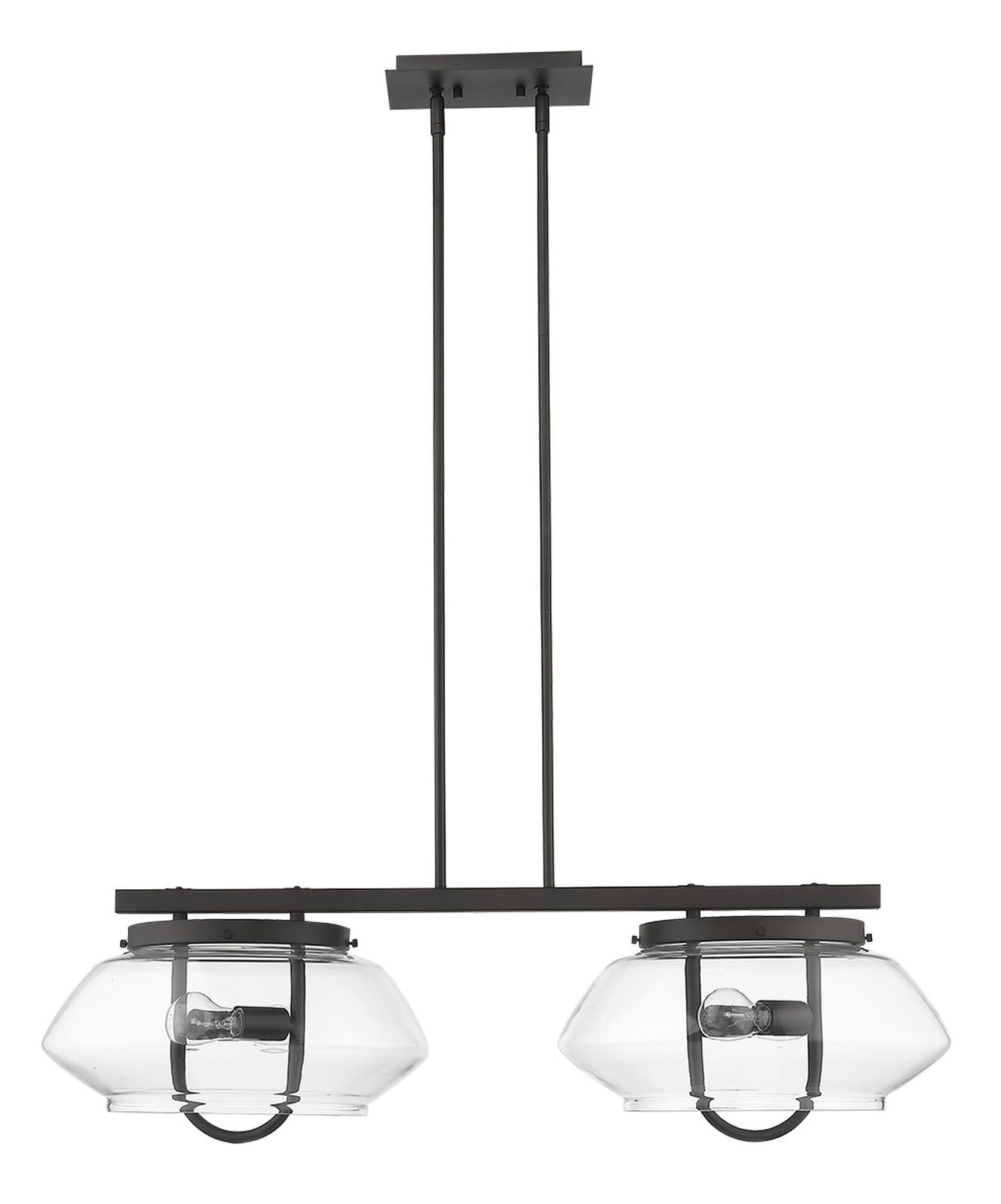Shown in Oil-Rubbed Bronze finish and Clear glass and Clear Glass Drum shade