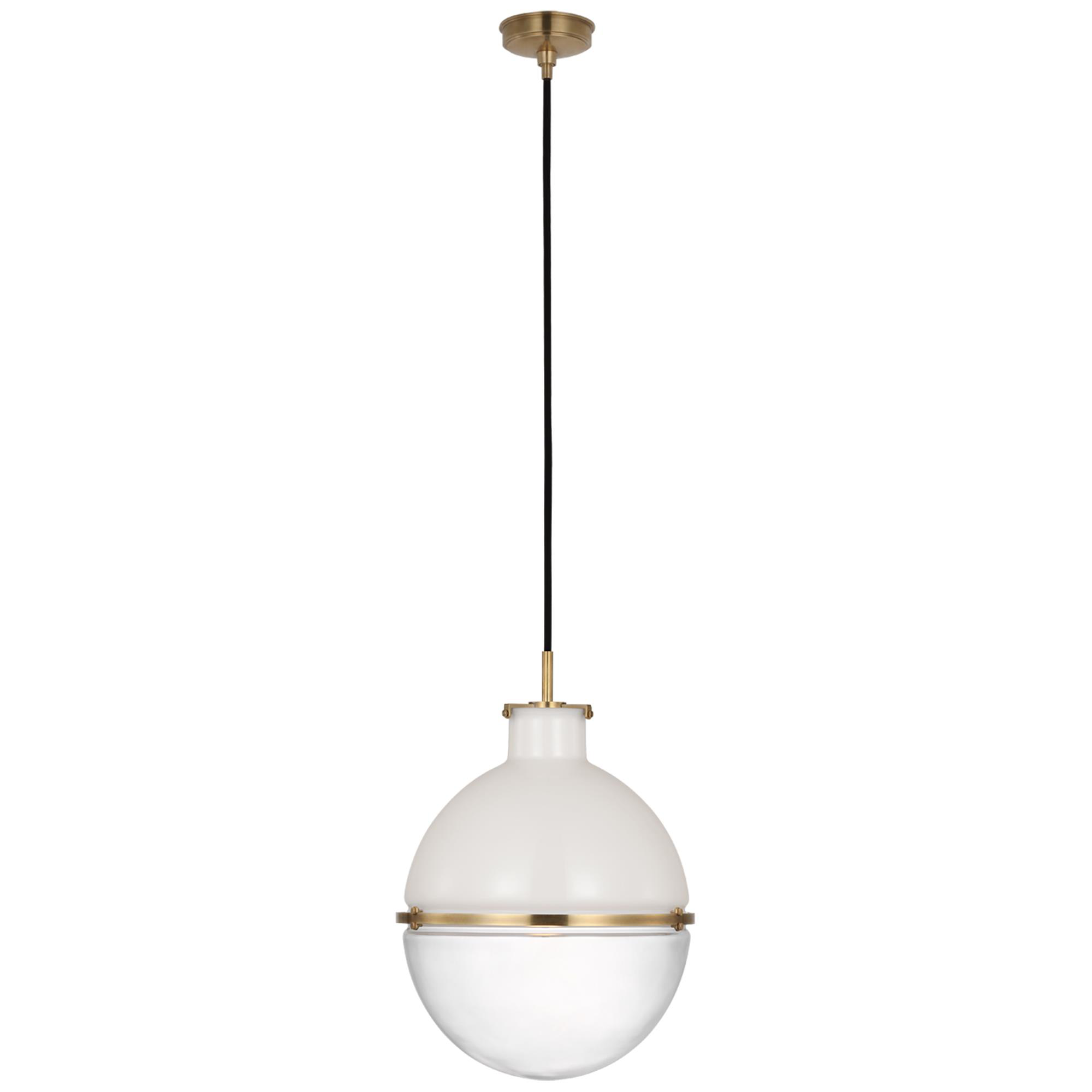 Shown in Hand-Rubbed Antique Brass finish and White and Clear glass