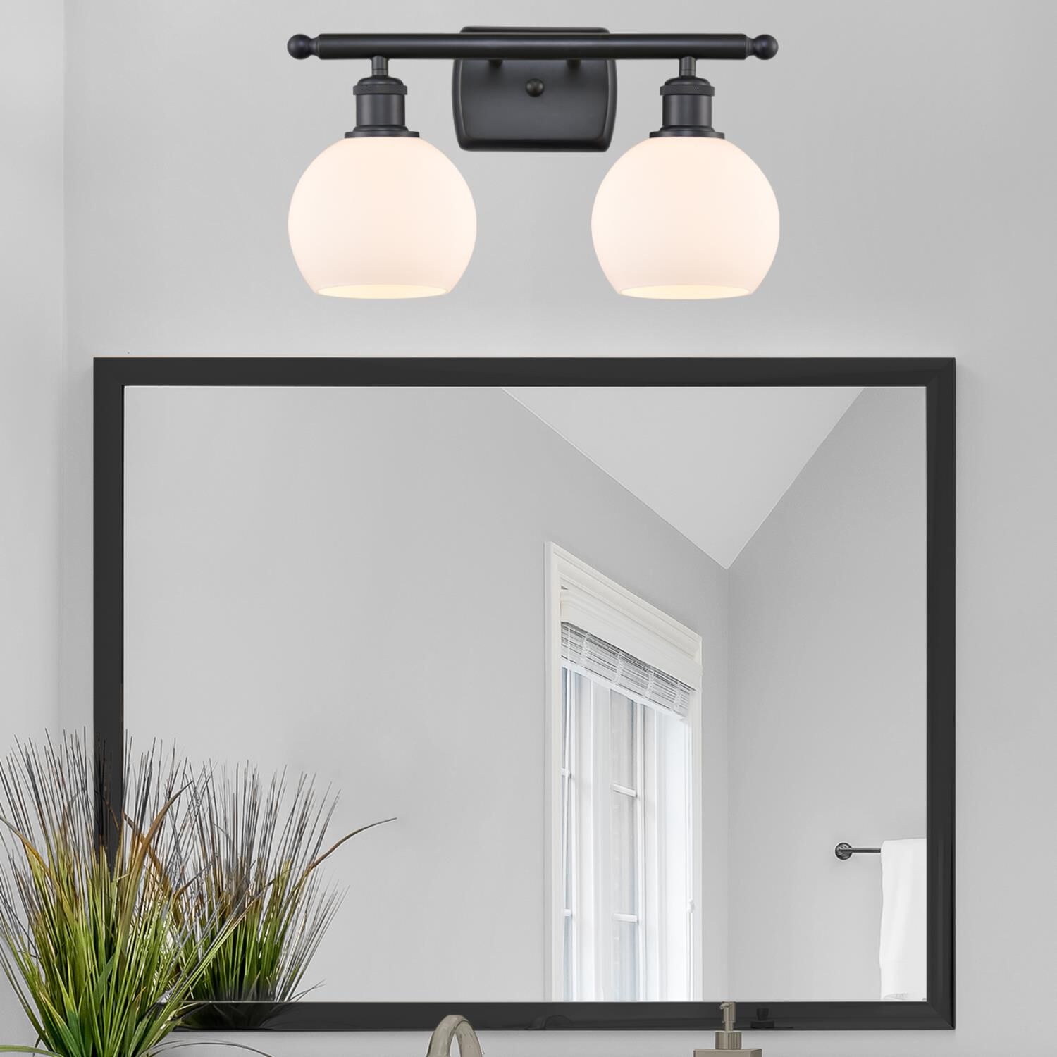 Shown in Matte Black finish and Cased Matte White Athens glass and No Shade shade