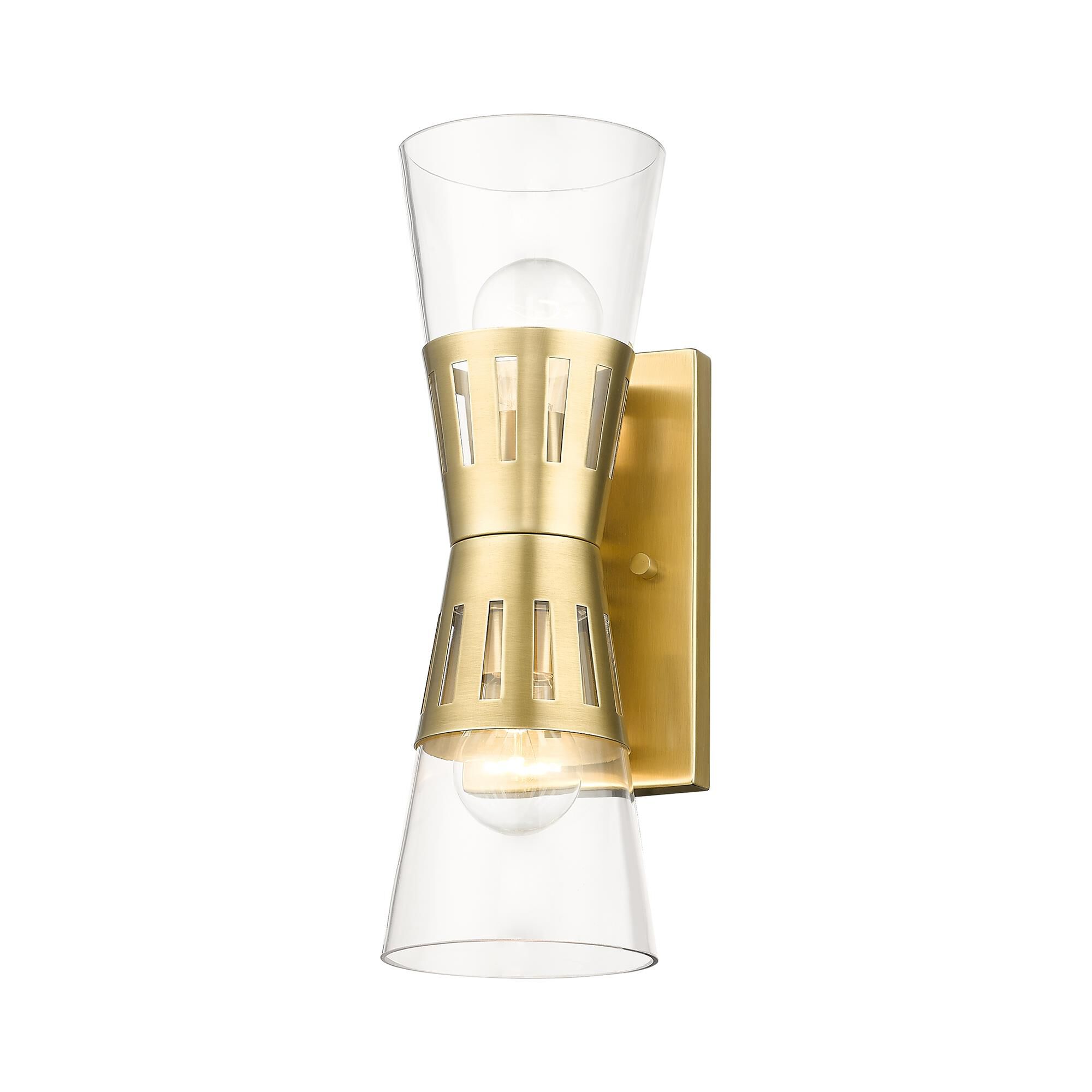 Shown in Natural Brass finish and Hand Blown Clear glass