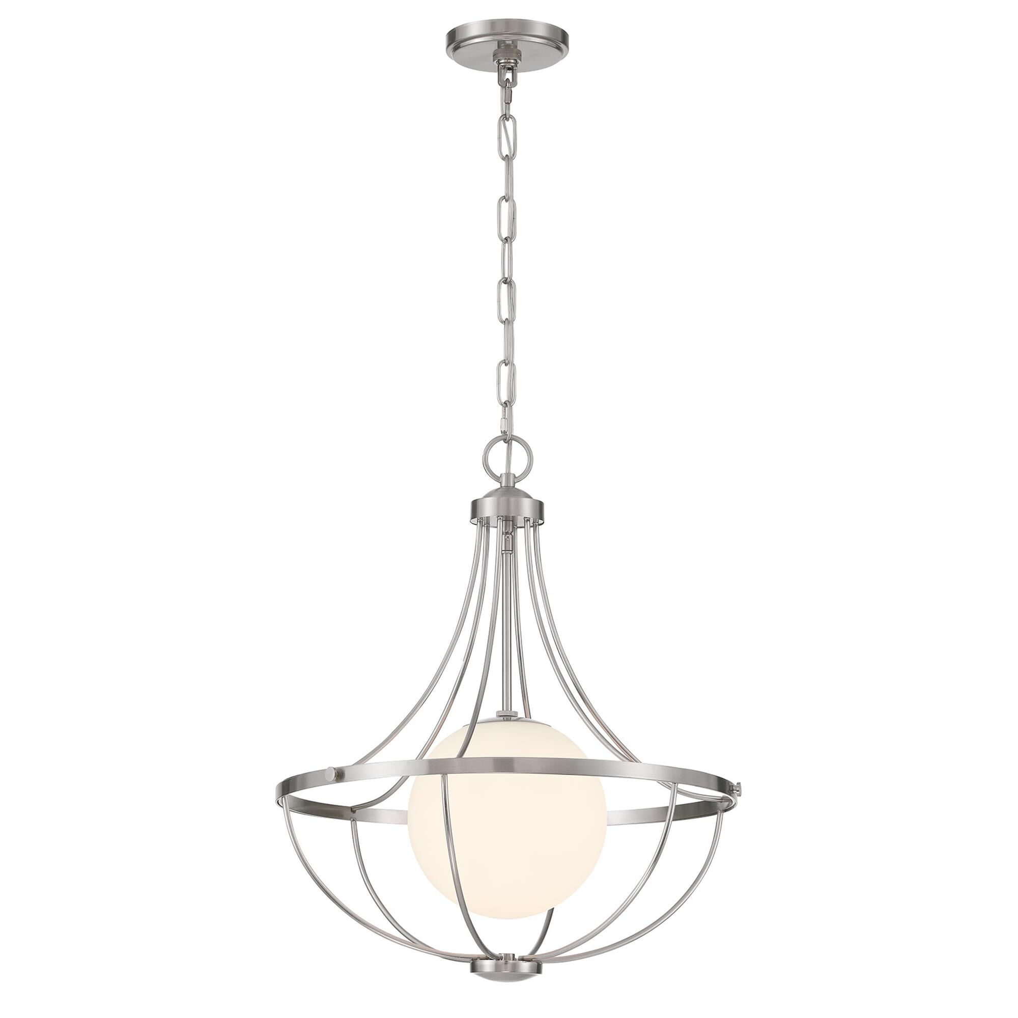Shown in Brushed Nickel finish and White Opal glass