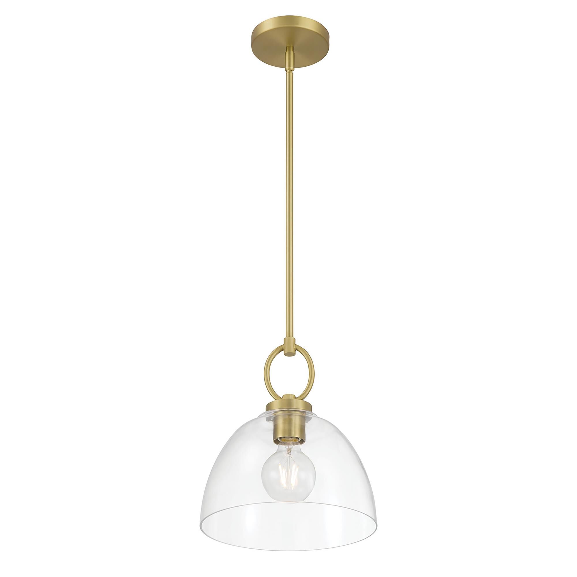 Shown in Vintage Brass finish and Clear glass