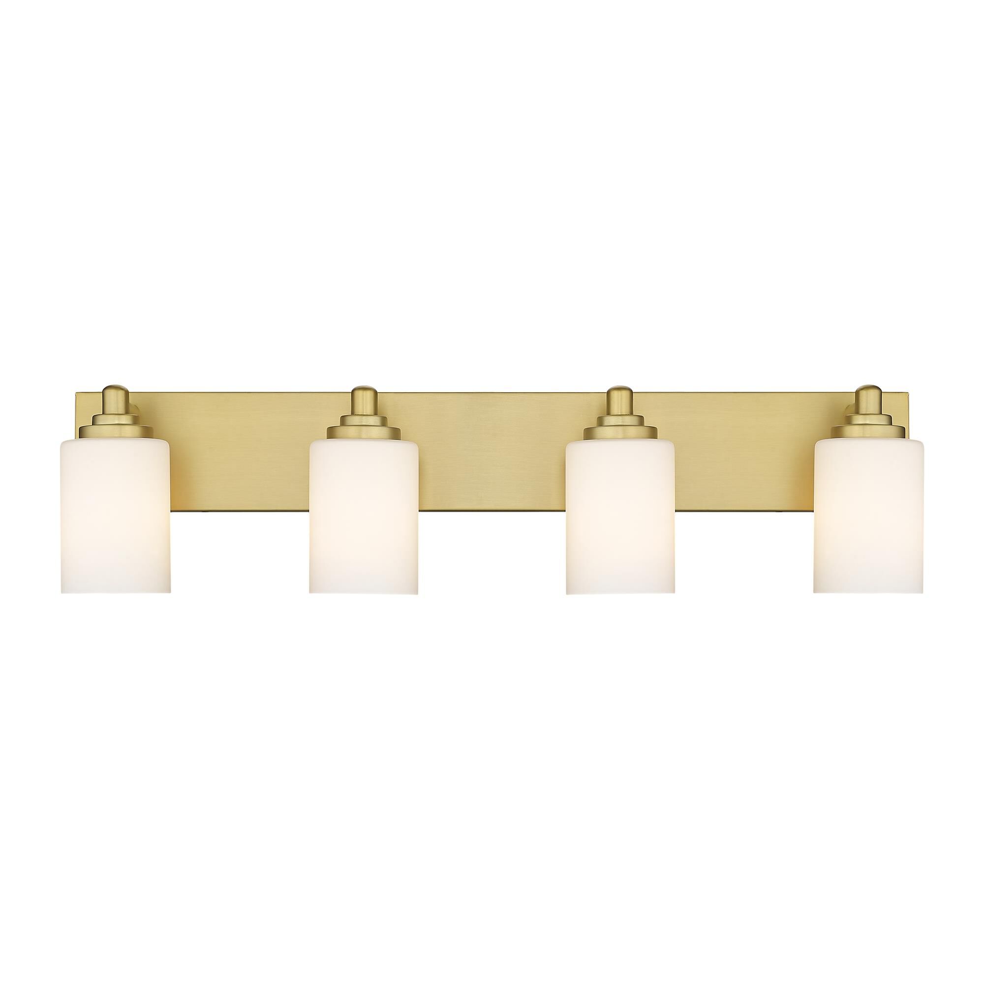 Shown in Brushed Gold finish and White glass