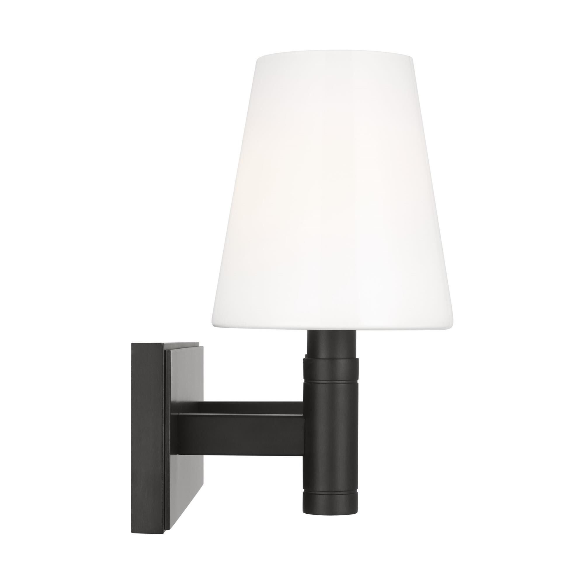 Shown in Aged Iron finish and Milk glass