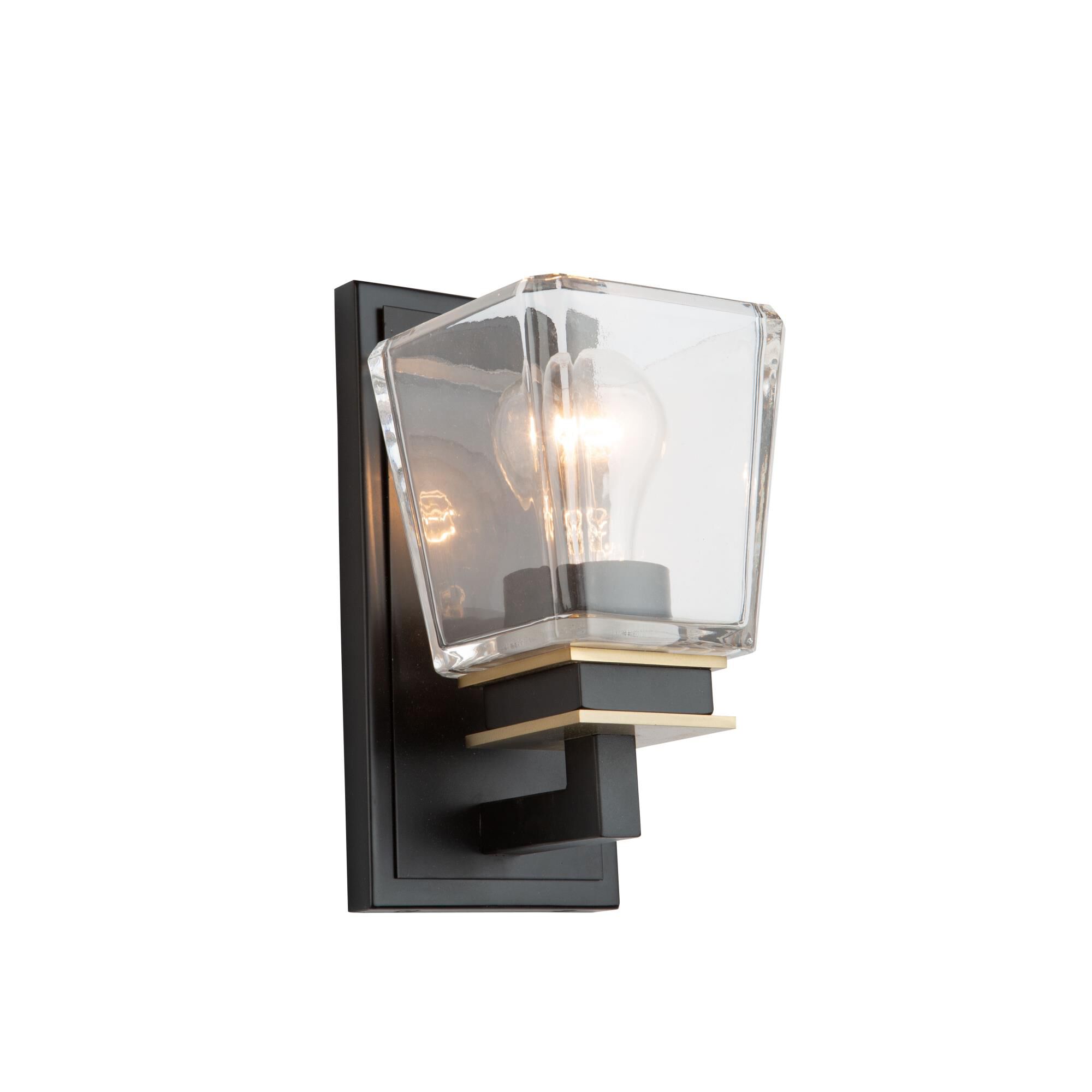 Shown in Black & Brass finish and Glass shade