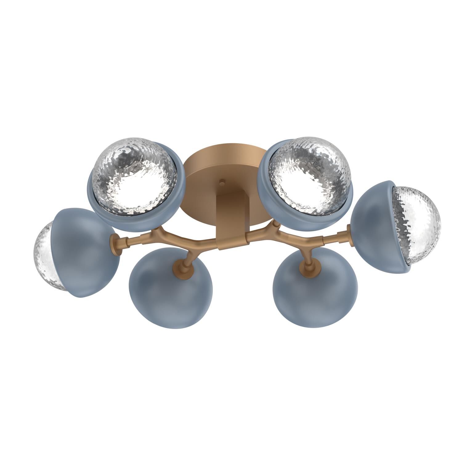 Shown in Novel Brass finish and Clear glass and Poppy Blue accent