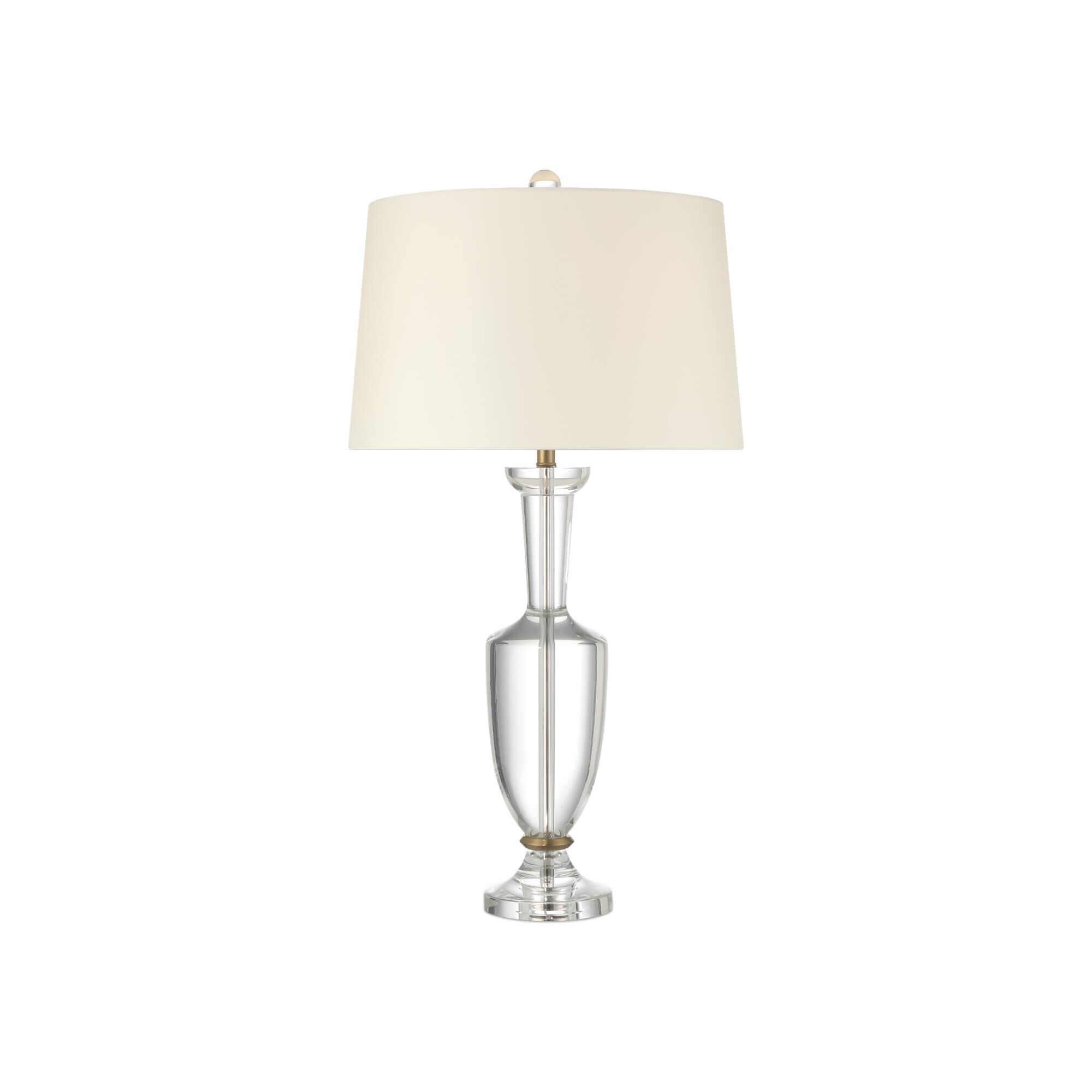 Shown in Clear and Natural Brass finish and Egg Shell Silk Habotai/Hardback/Rolled Edge shade