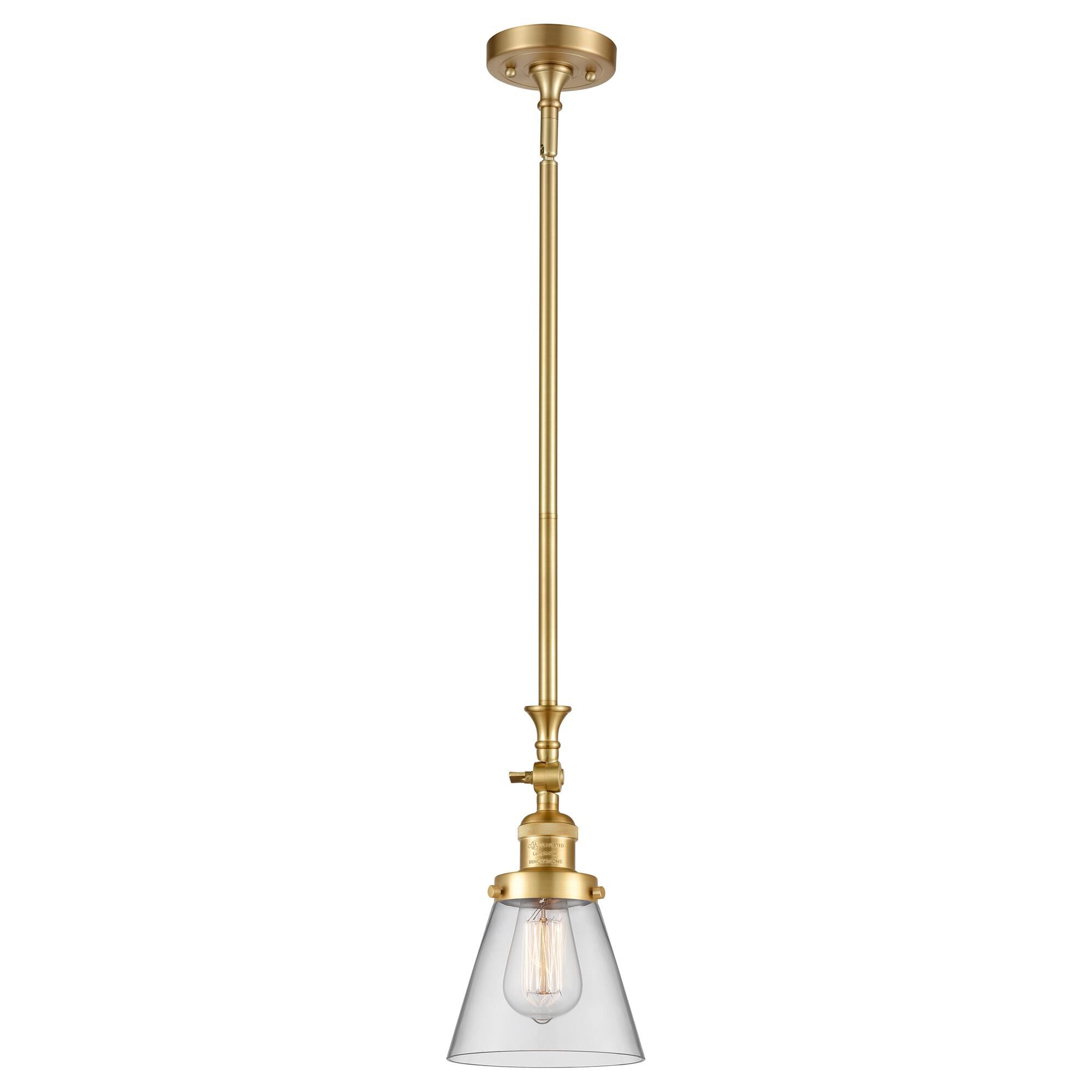 Shown in Satin Gold finish and Clear Small Cone glass