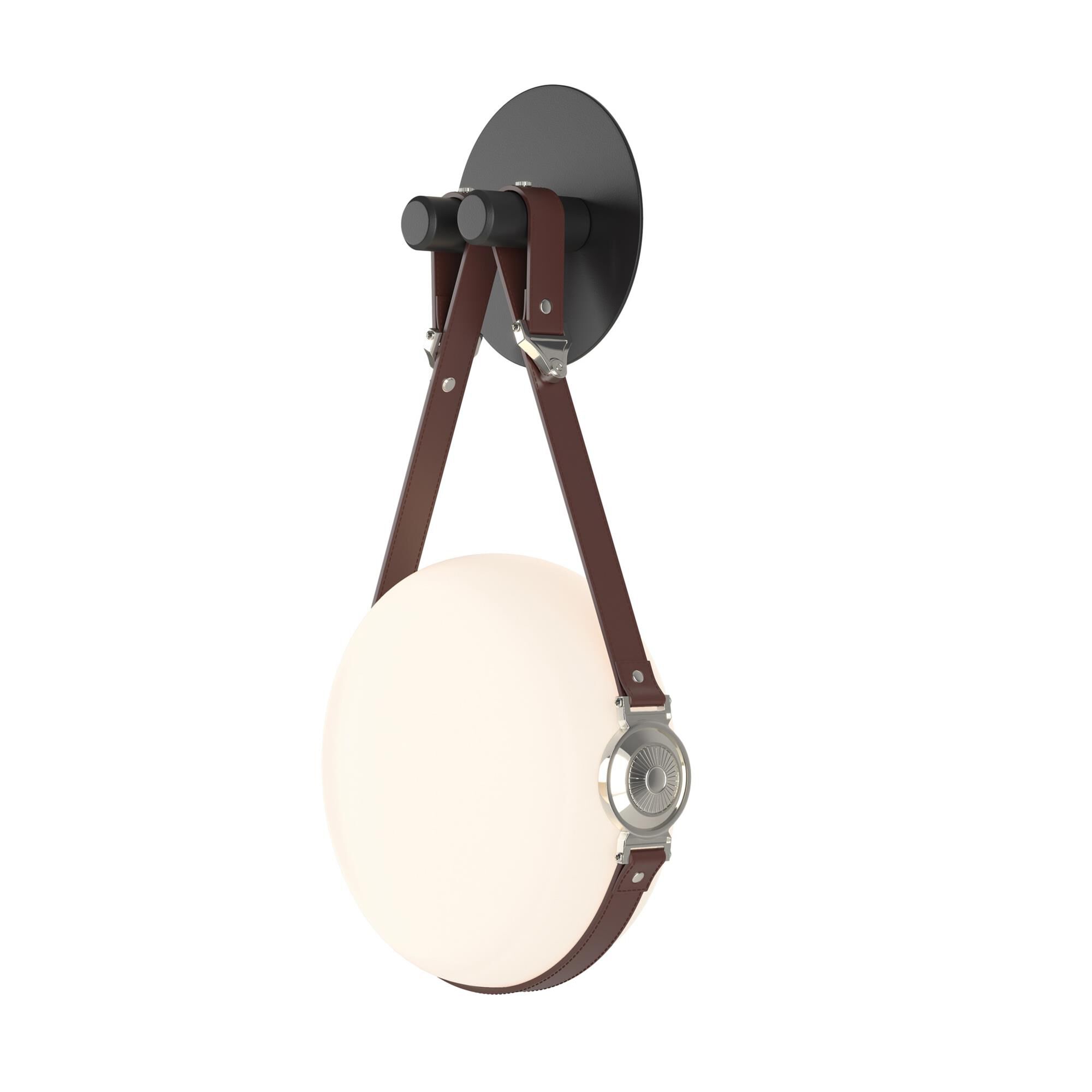 Shown in Black with Polished Nickel finish and Opal glass and Leather British Brown with Plain Disk accent