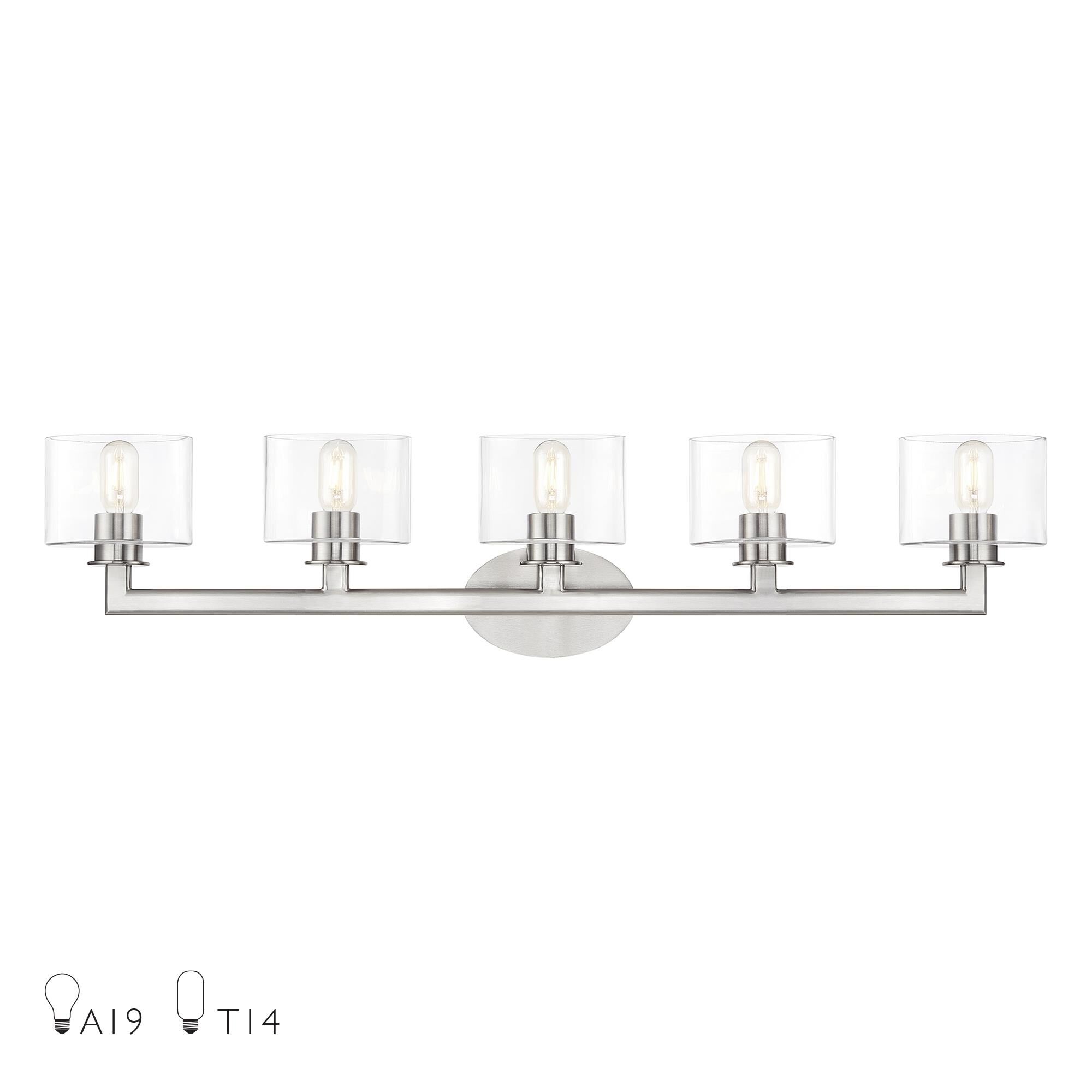 Shown in Brushed Nickel finish and Mouth Blown Clear glass