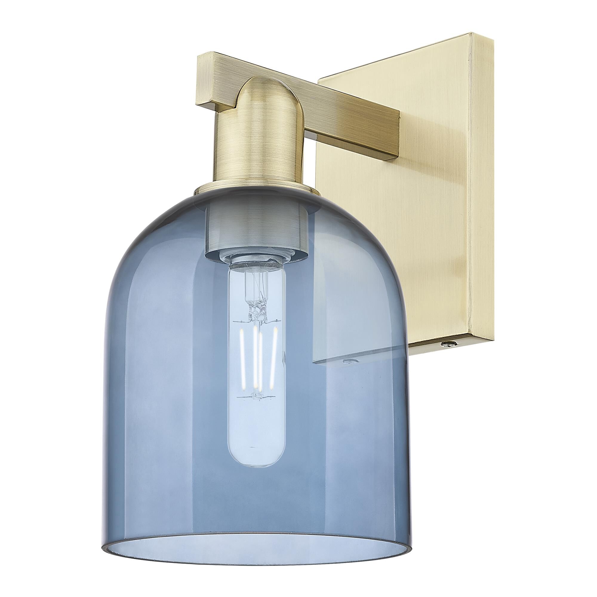 Shown in Antique Brass finish and Blue glass
