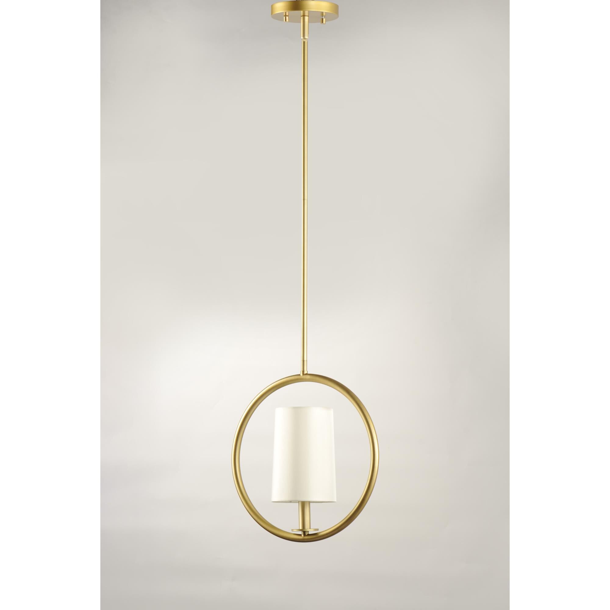 Shown in Natural Aged Brass finish and Fabric shade