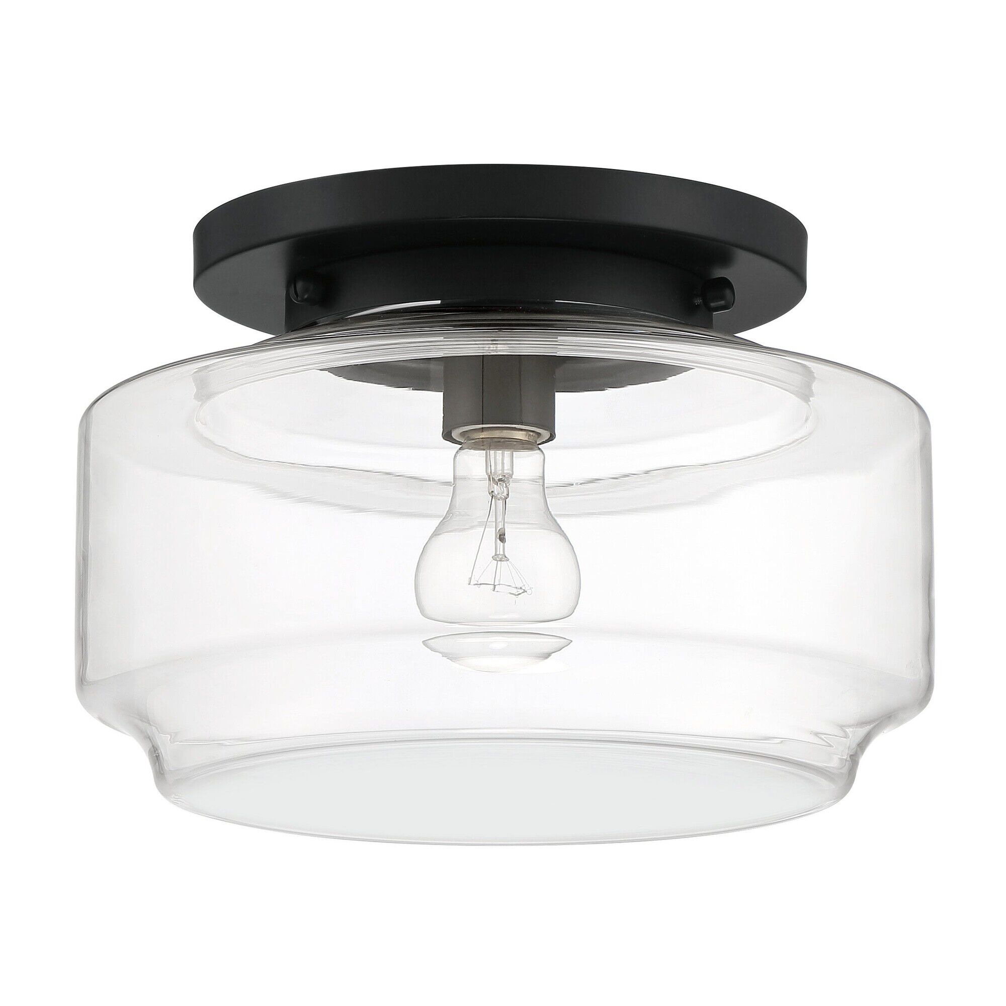 Shown in Flat Black finish and Clear glass and Glass shade