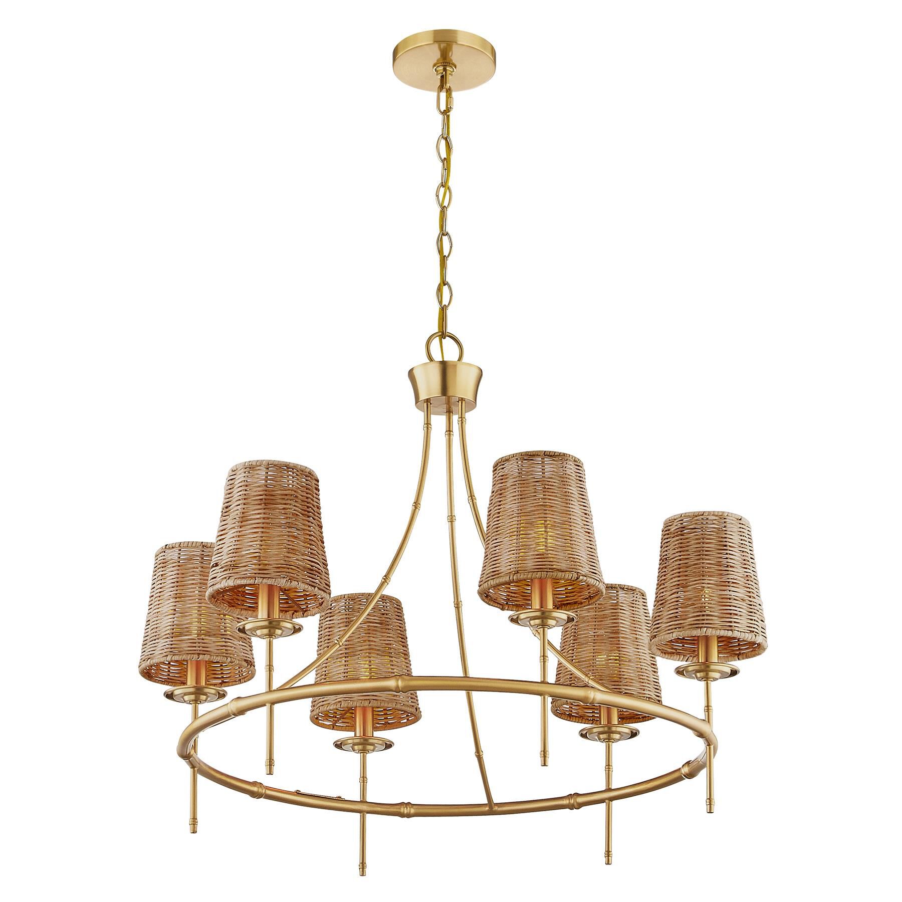 Shown in Warm Brass finish and Rattan shade