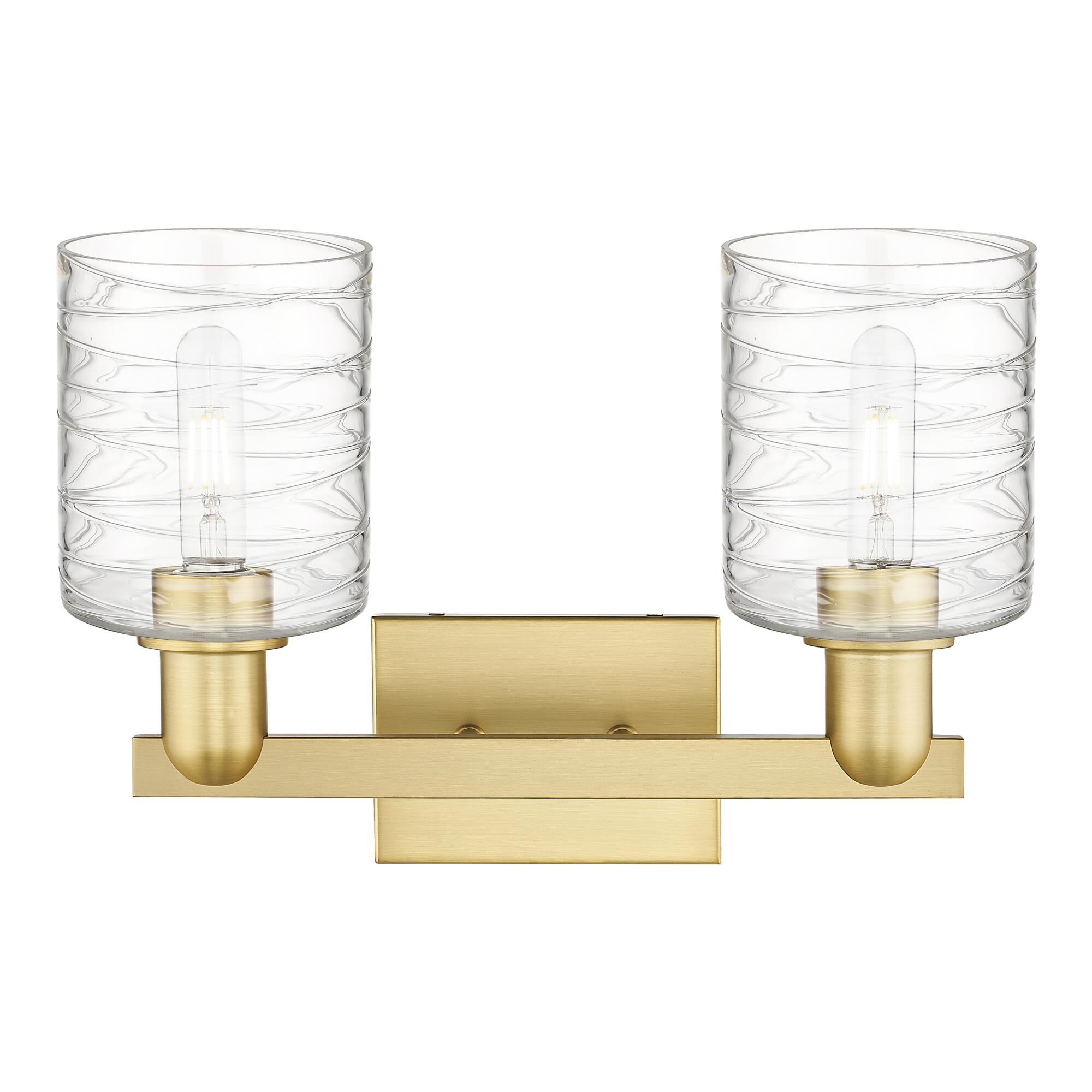 Shown in Satin Gold finish and Deco Swirl glass