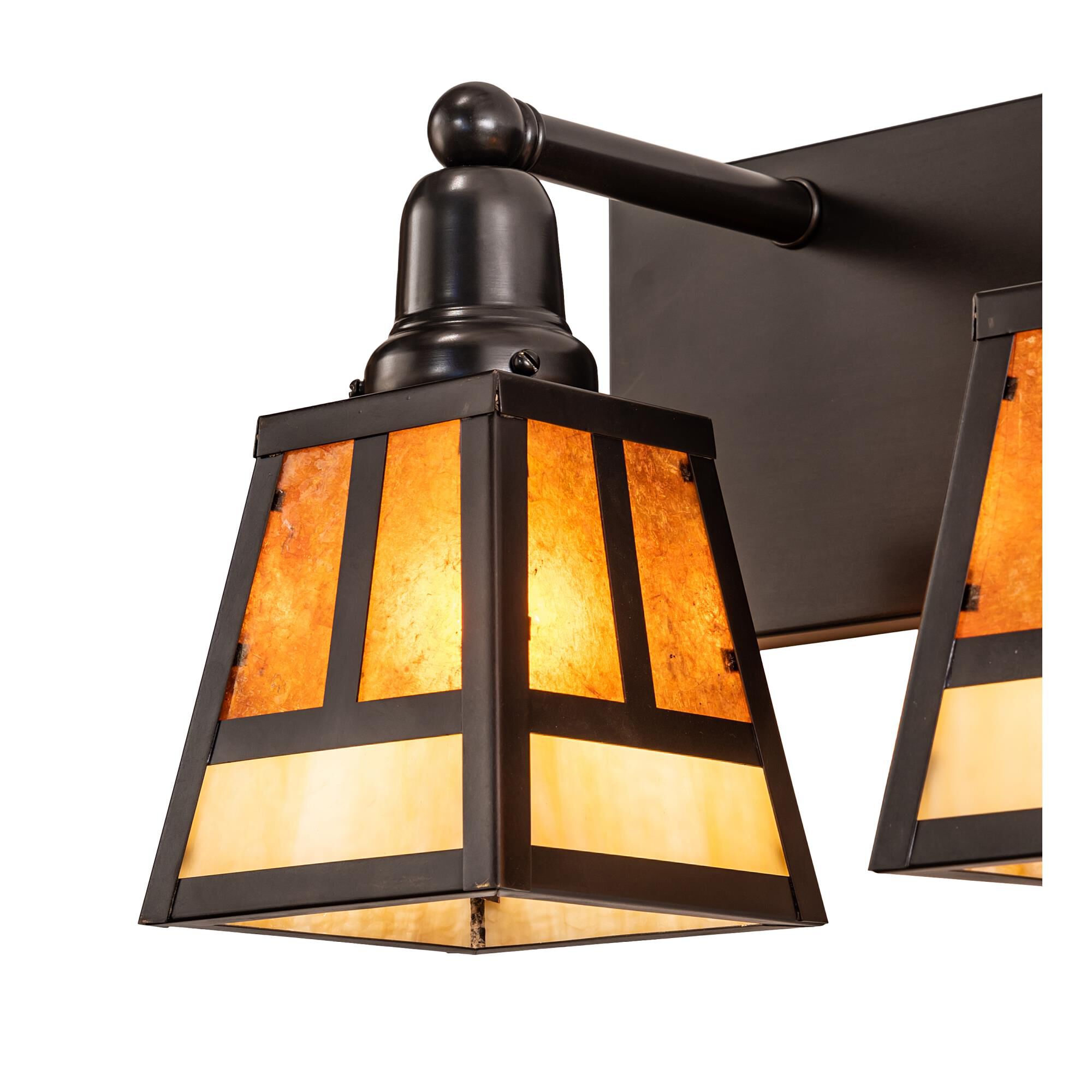 Shown in Craftsman Brown Finish finish and Beige;Amber Mica glass