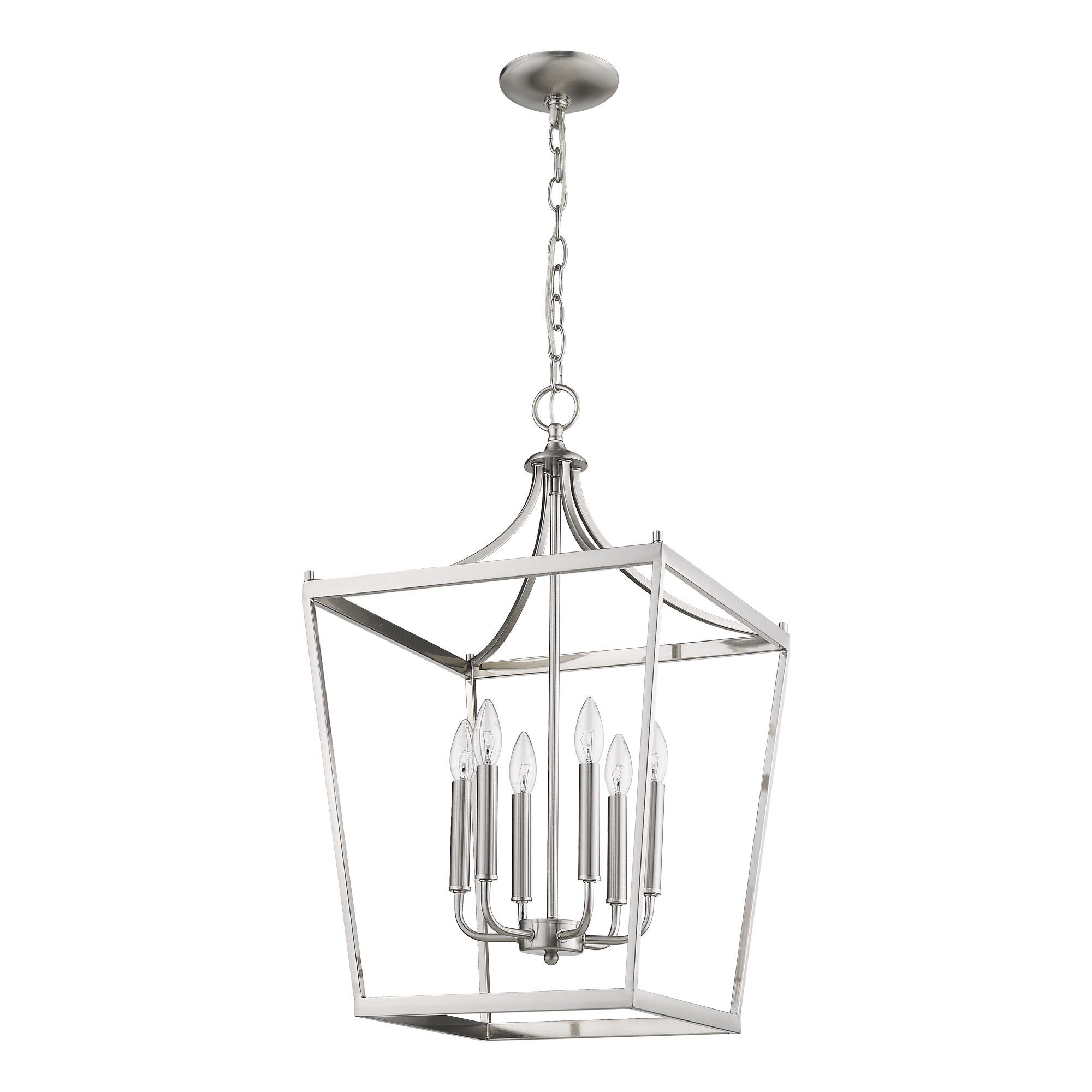 Shown in Satin Nickel finish and -- glass and -- shade
