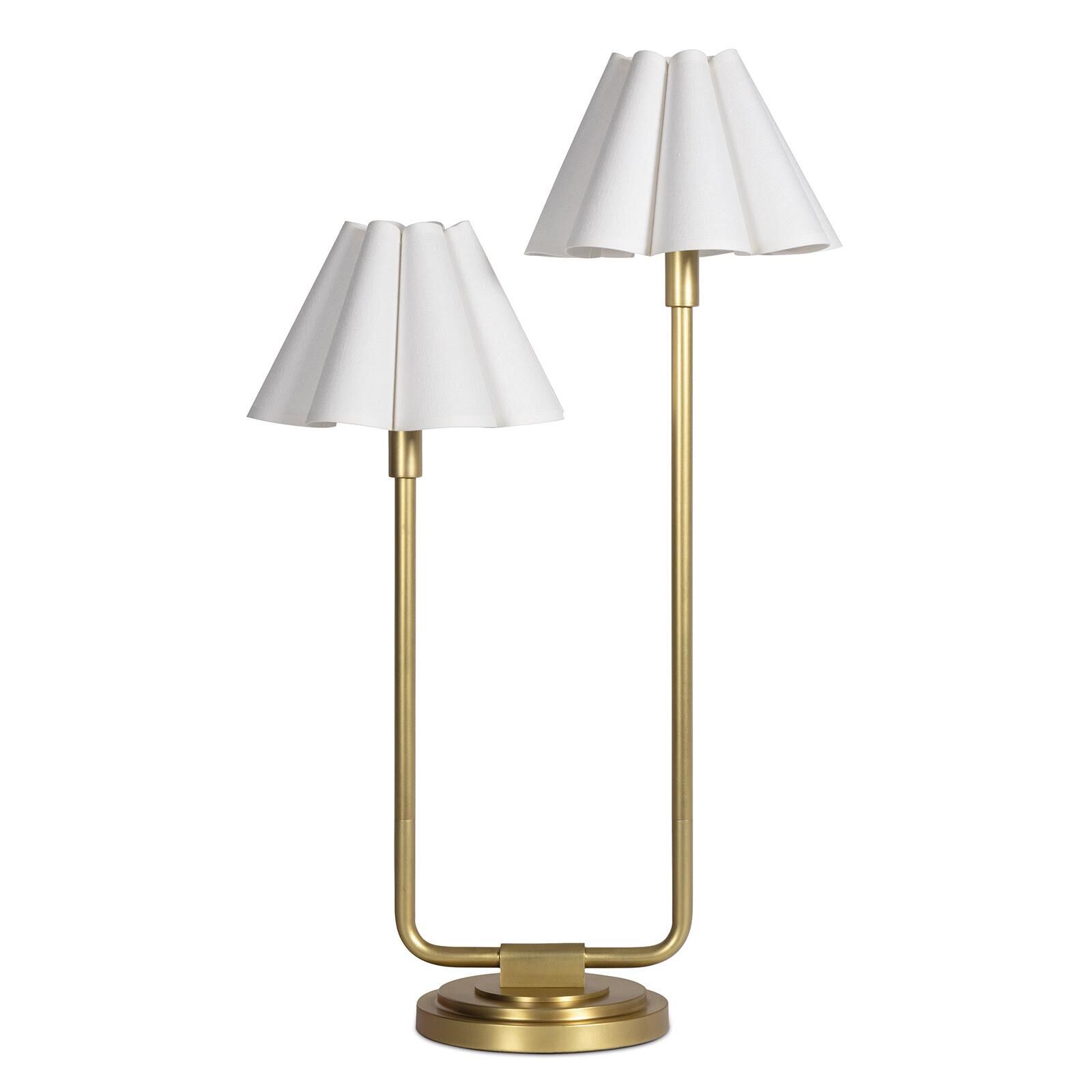 Shown in Natural Brass finish and White Linen shade