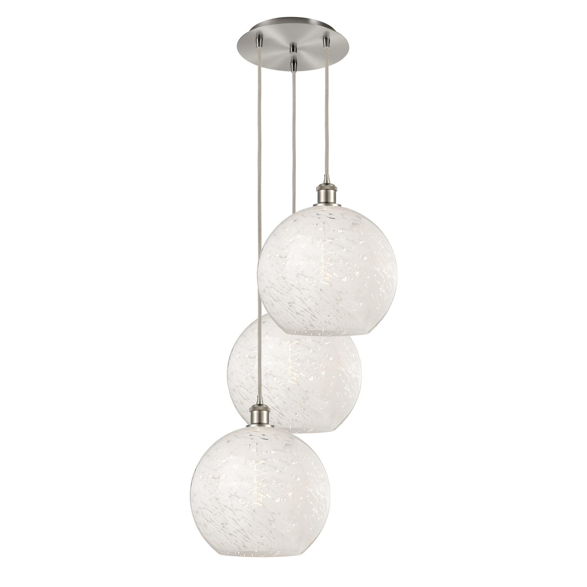 Shown in Brushed Satin Nickel finish and White Mouchette glass