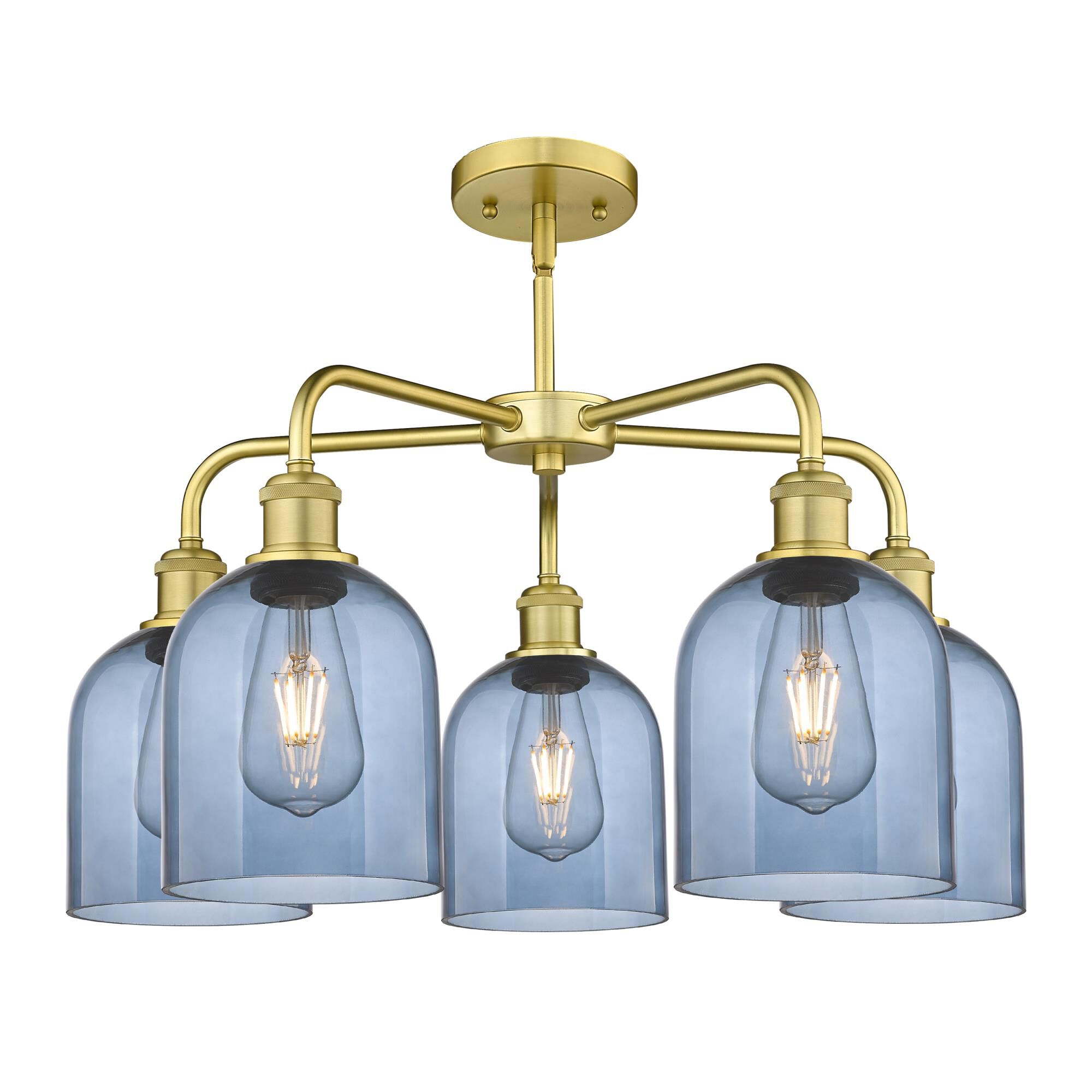 Shown in Satin Gold finish and Princess Blue glass