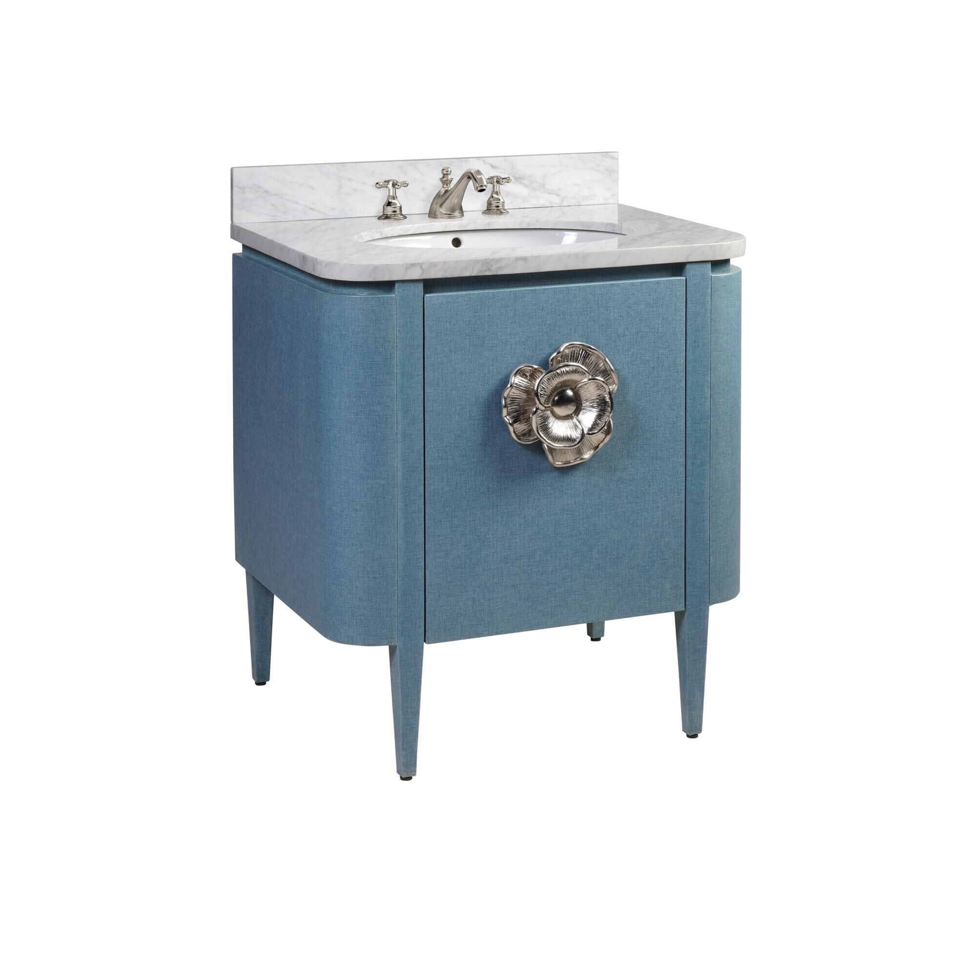 Shown in Lacquered Blue Linen, Natural, White, Polished Nickel finish