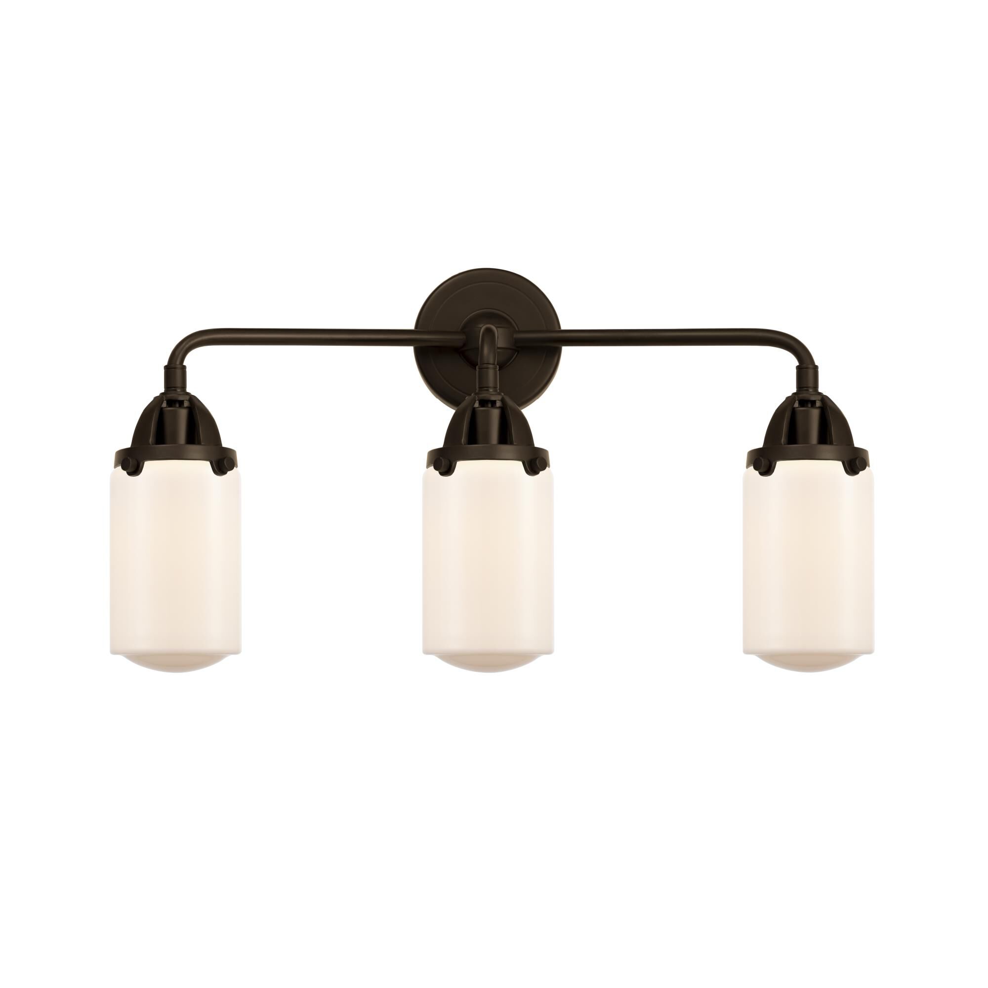 Shown in Oil Rubbed Bronze finish and Matte White Cased Dover glass and No Shade shade