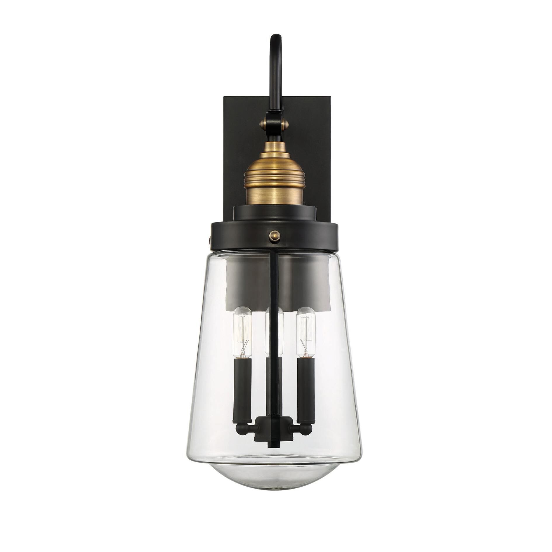 Shown in Vintage Black With Warm Brass finish and Clear glass