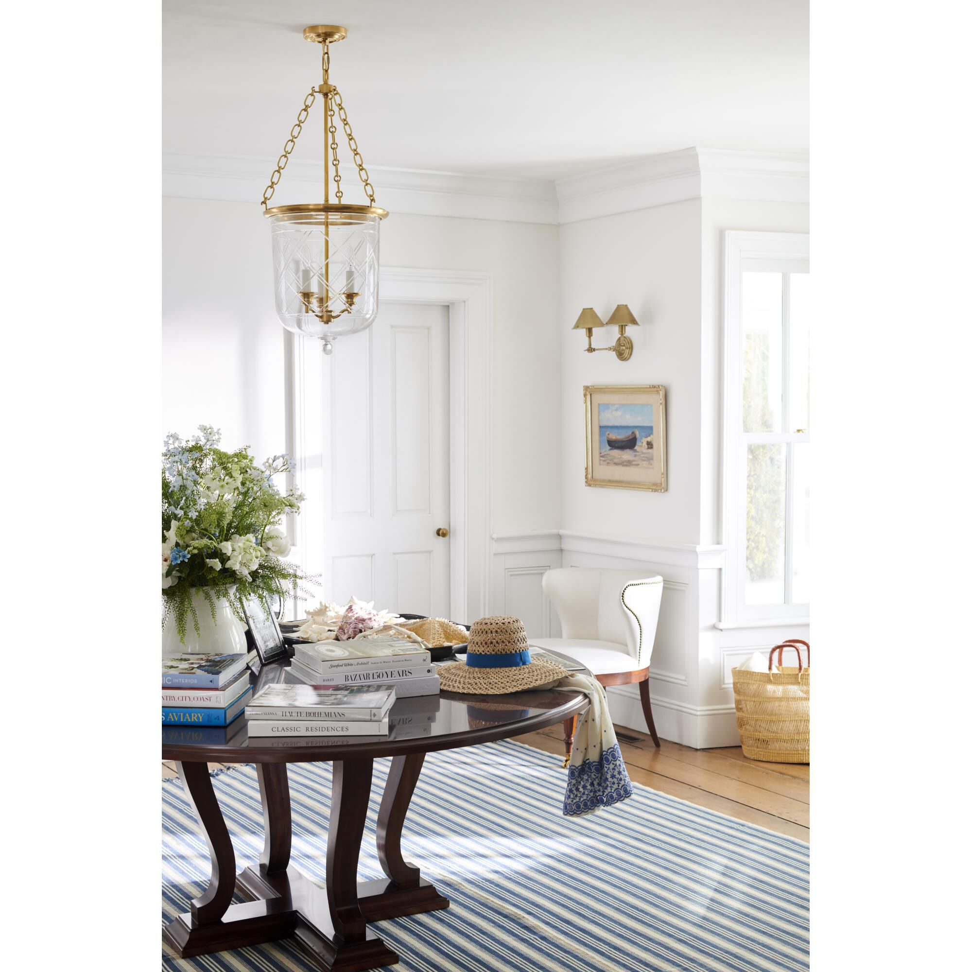 Shown in Natural Brass finish and Clear glass