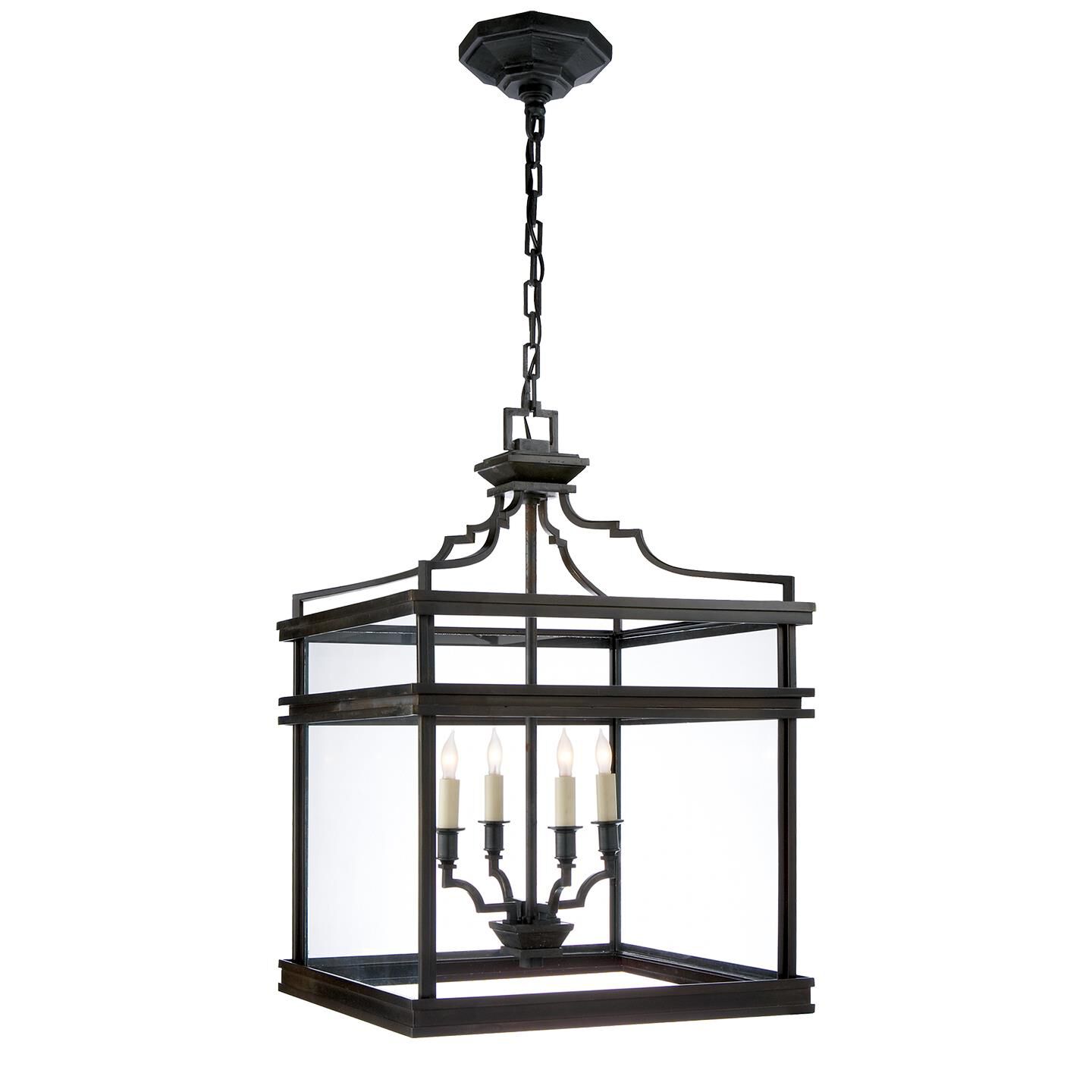 Shown in Aged Iron finish and Clear glass