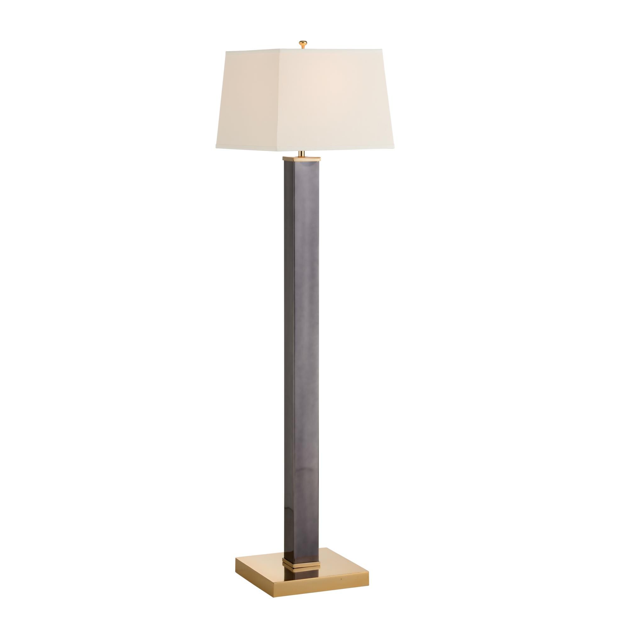 Shown in Black Nickel and Polished Brass finish and Off White Silkette shade
