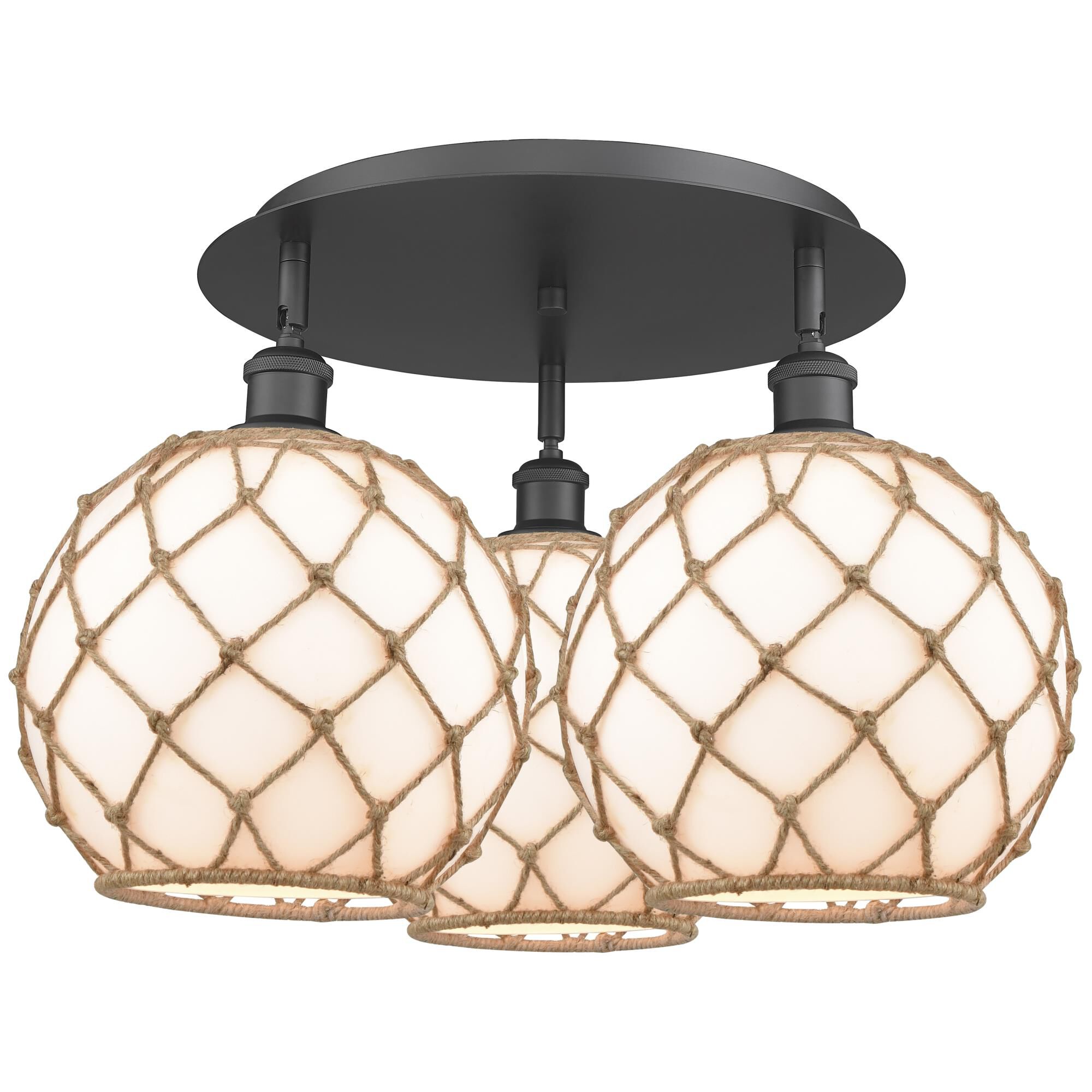 Shown in Matte Black finish and White with Brown Rope glass