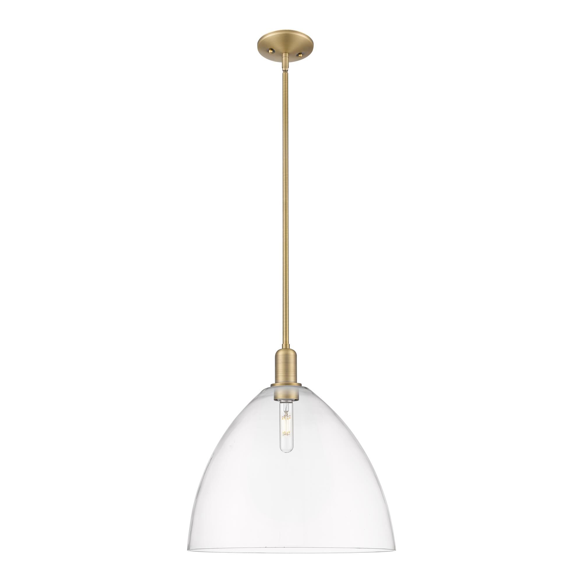 Shown in Brushed Brass finish and Clear glass